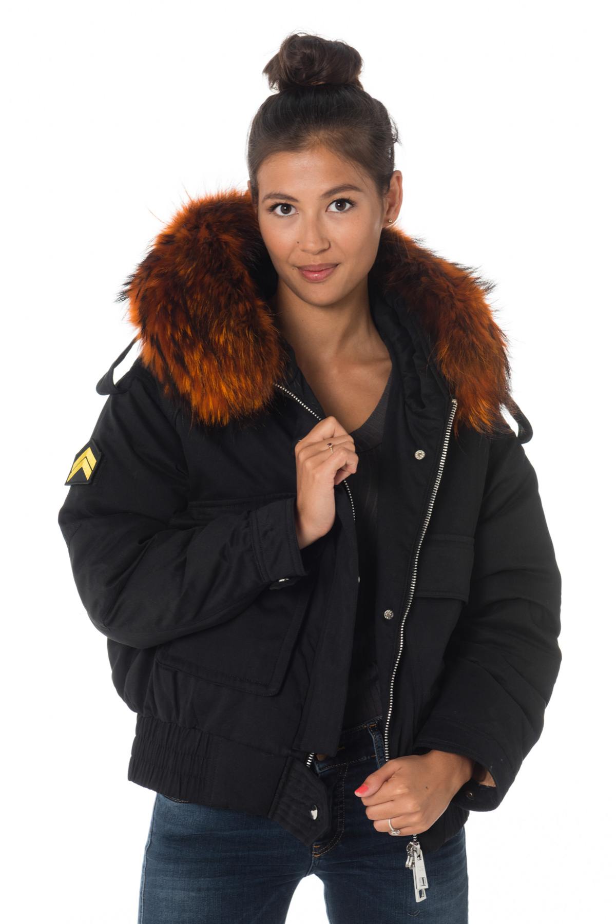 Women's jacket with orange raccoon fur - Image n°3