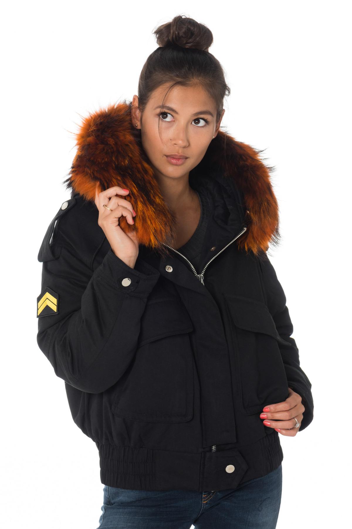 Women's jacket with orange raccoon fur - Image n°1