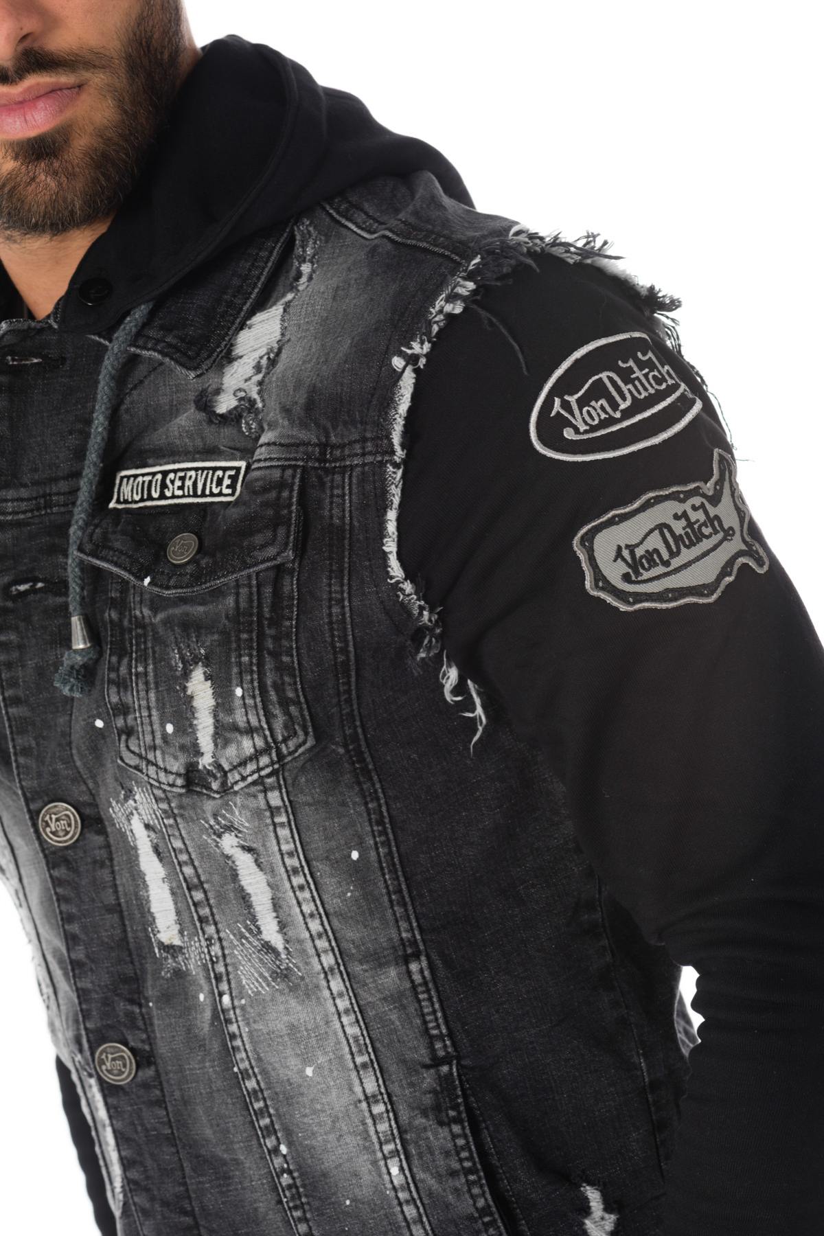 Denim jacket with sweatshirt effect sleeve and hood Von Dutch - Image n°6