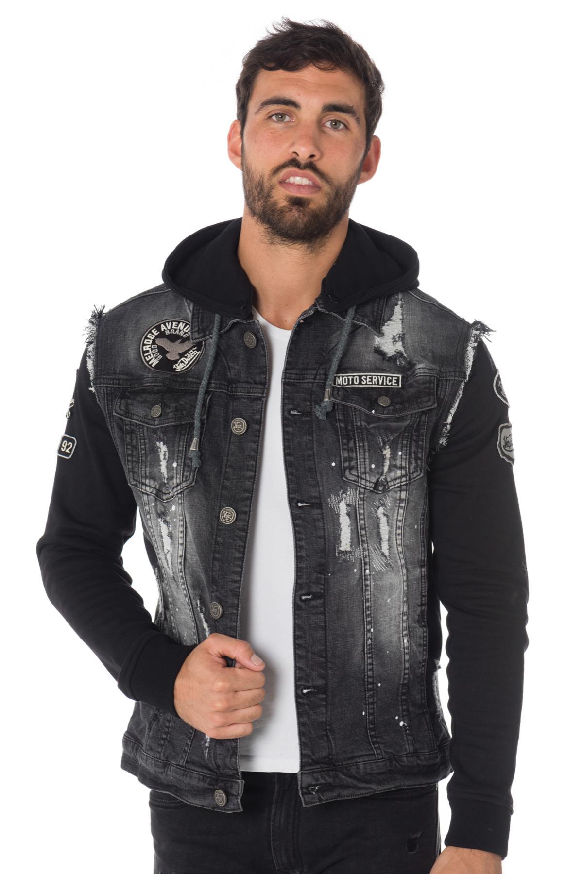 Denim jacket with sweatshirt effect sleeve and hood Von Dutch - Image n°7