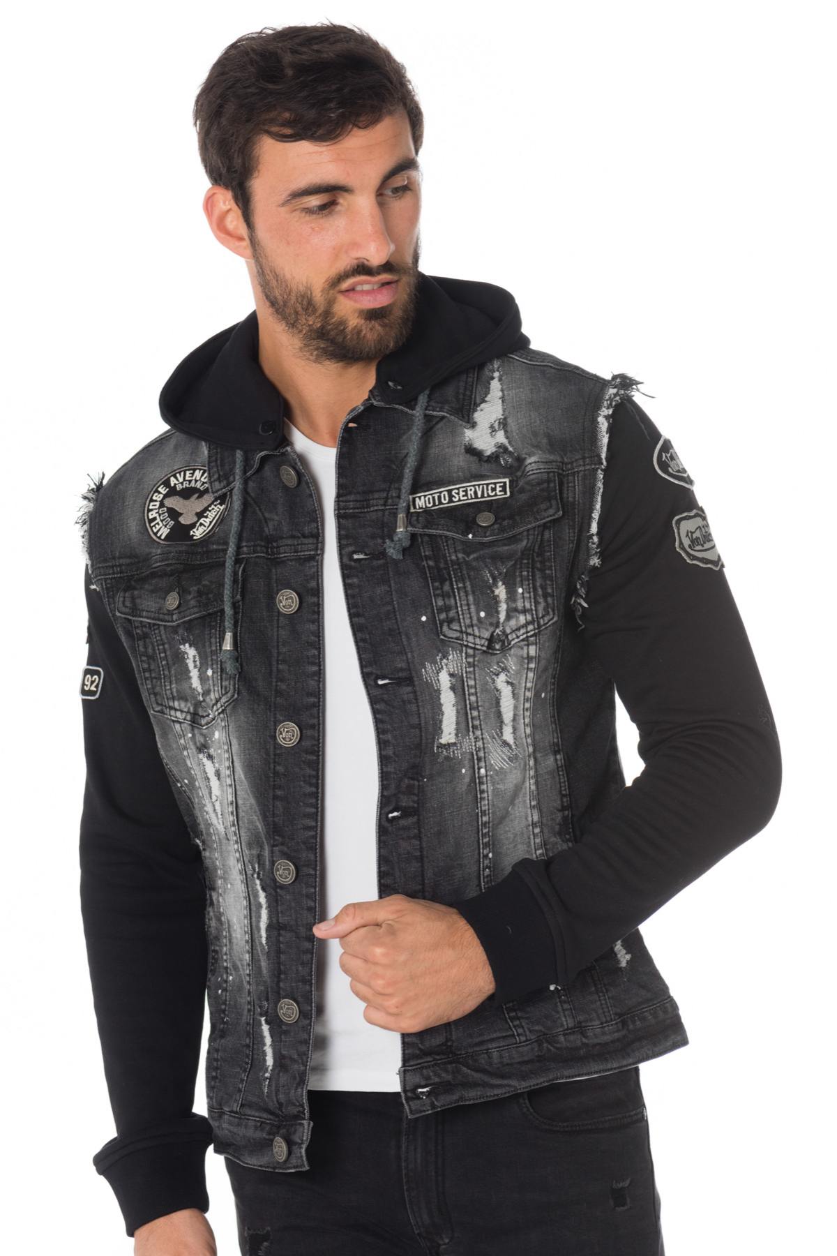 Denim jacket with sweatshirt effect sleeve and hood Von Dutch - Image n°1