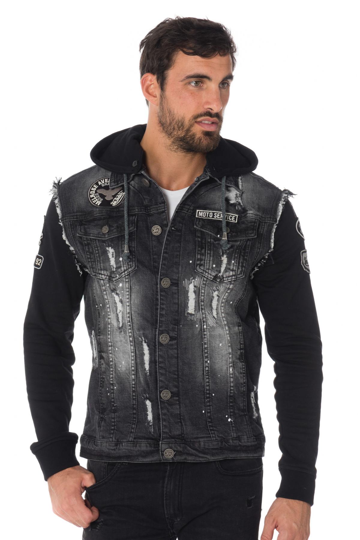 Denim jacket with sweatshirt effect sleeve and hood Von Dutch - Image n°4