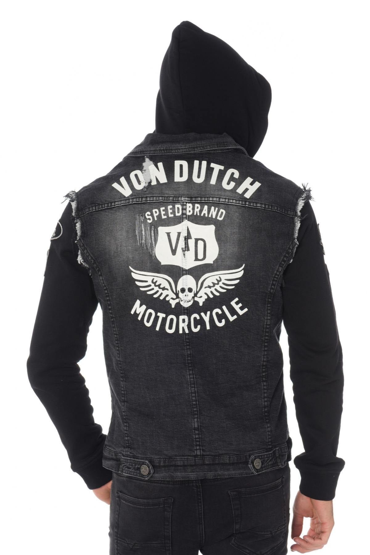 Denim jacket with sweatshirt effect sleeve and hood Von Dutch - Image n°2