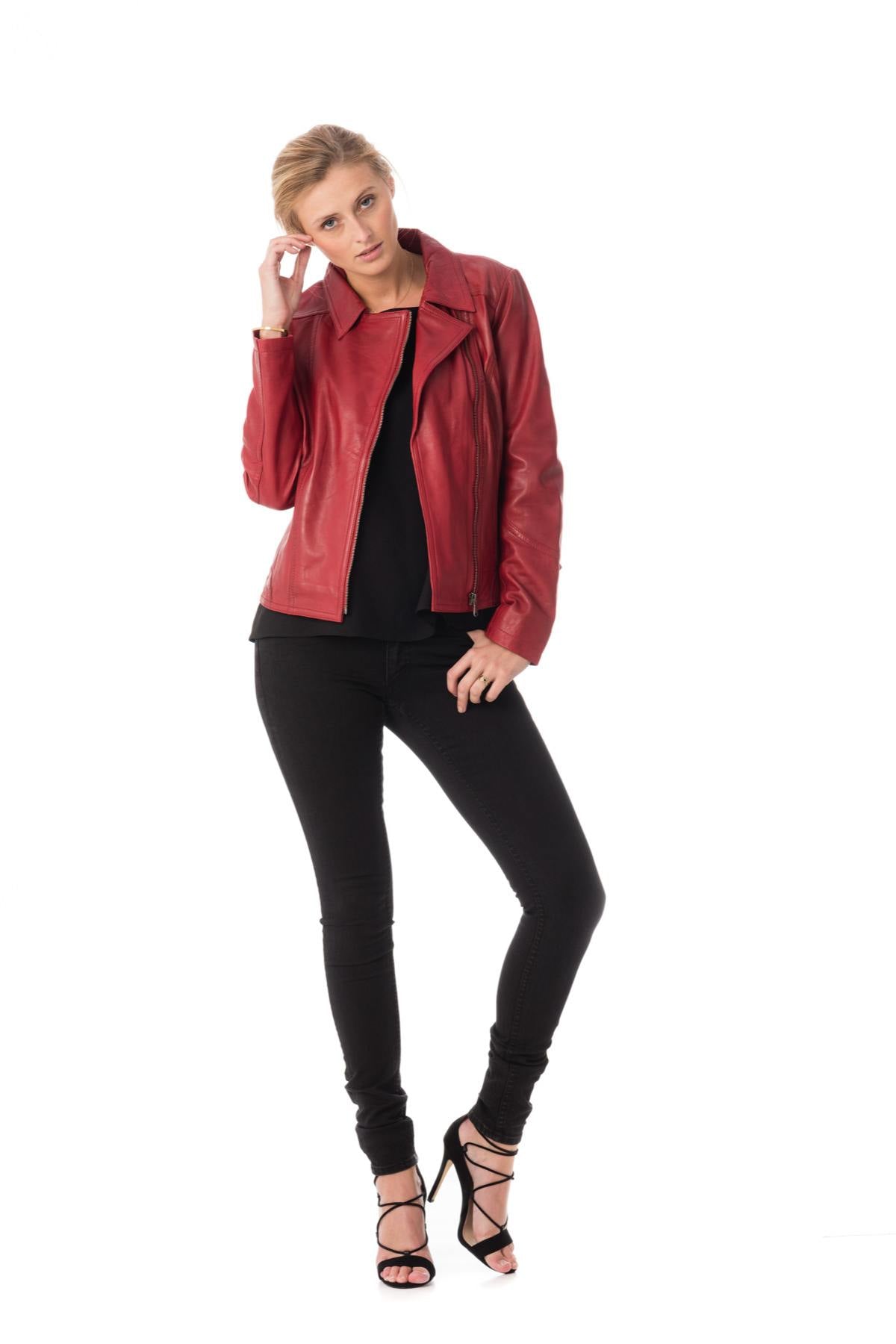 Red leather Biker Jacket for large sizes - Image n°2