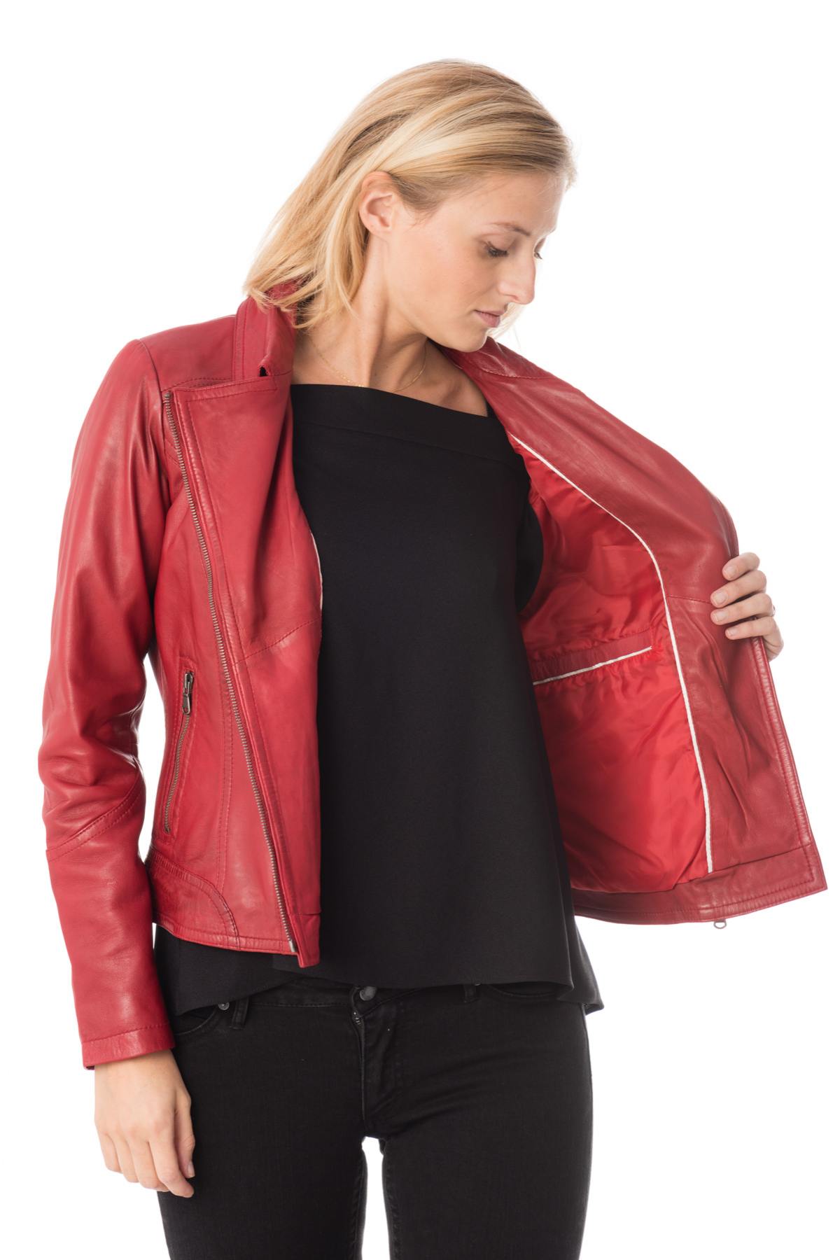 Red leather Biker Jacket for large sizes - Image n°4