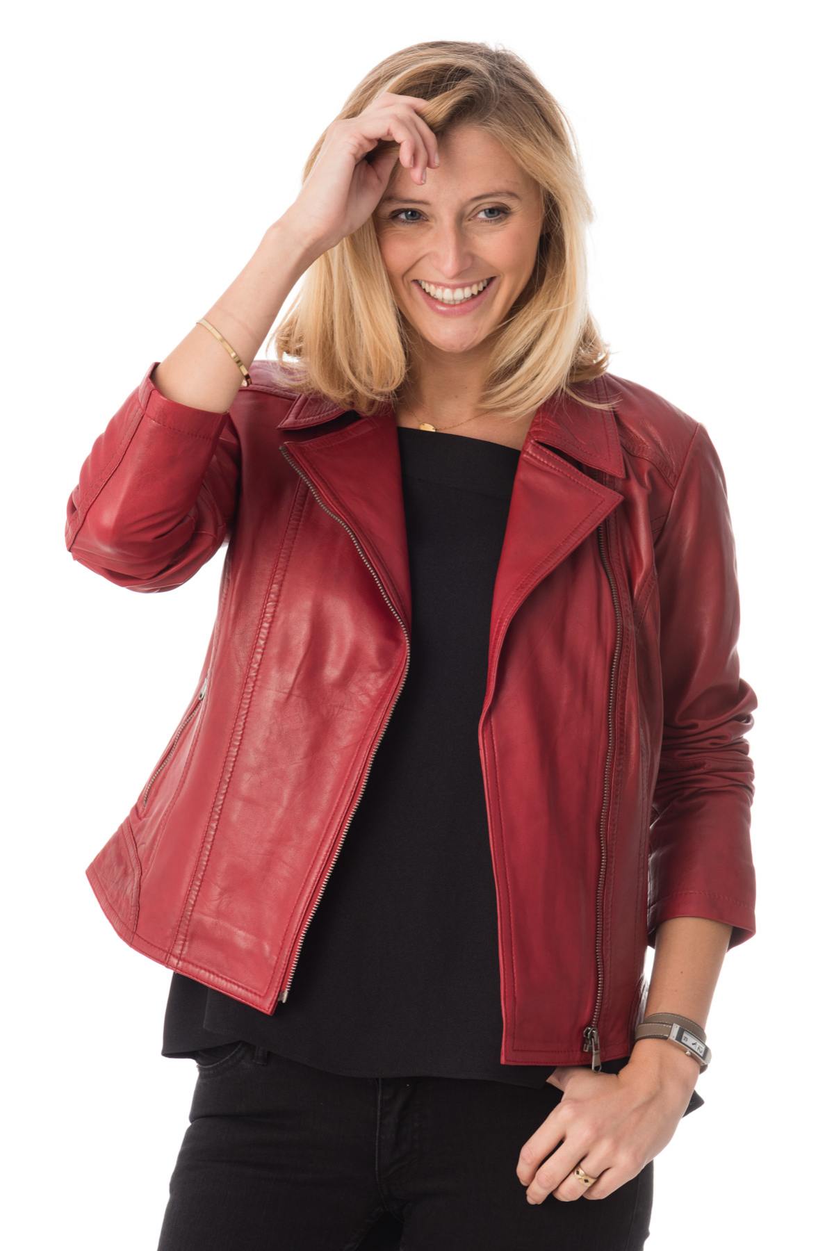 Red leather Biker Jacket for large sizes - Image n°1