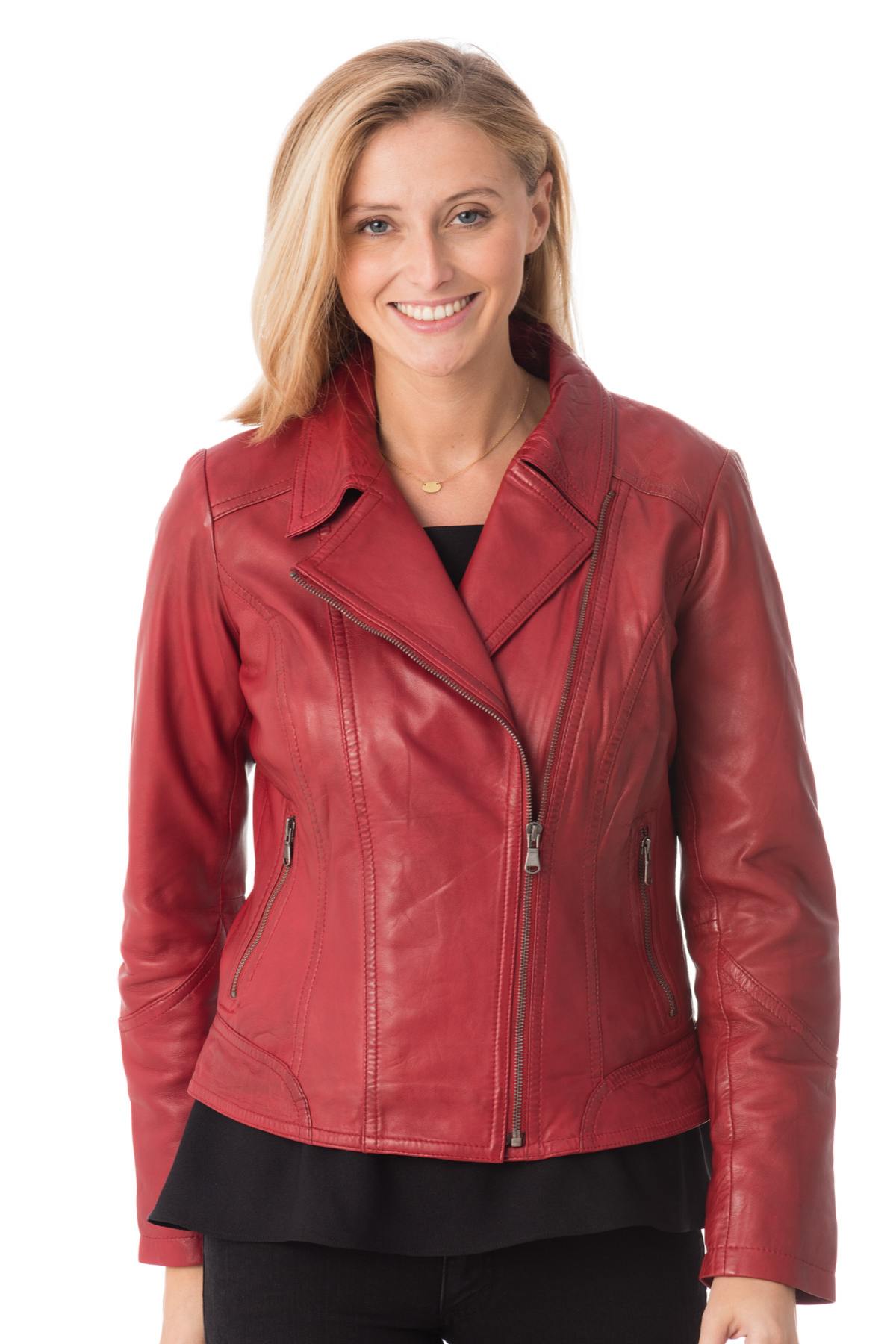 Red leather Biker Jacket for large sizes - Image n°3