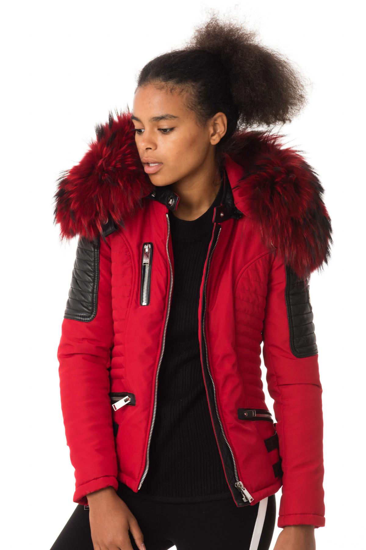 Red down jacket with red collar - Image n°1