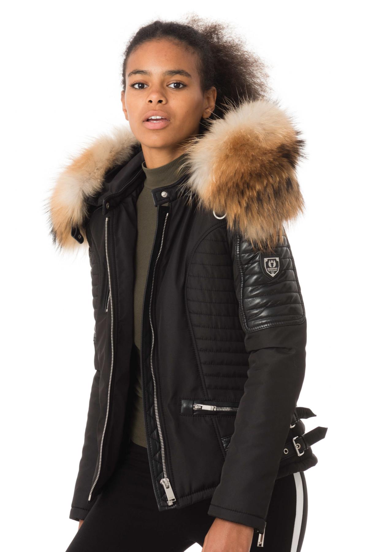 Black down jacket with natural collar - Image n°3