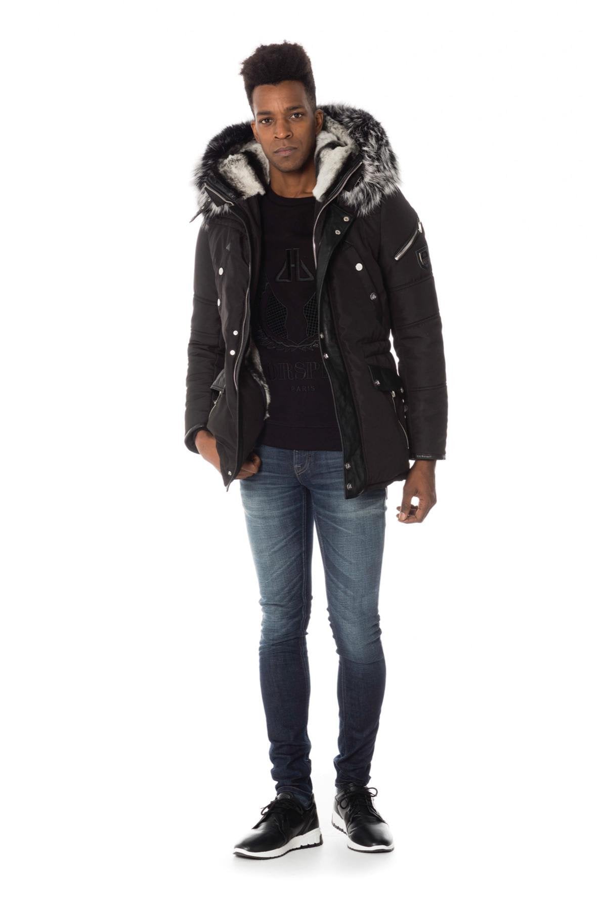 Horspist men's black parka with silver collar - Image n°2