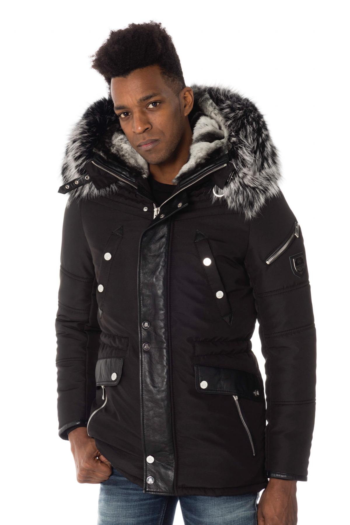 Horspist men's black parka with silver collar - Image n°1