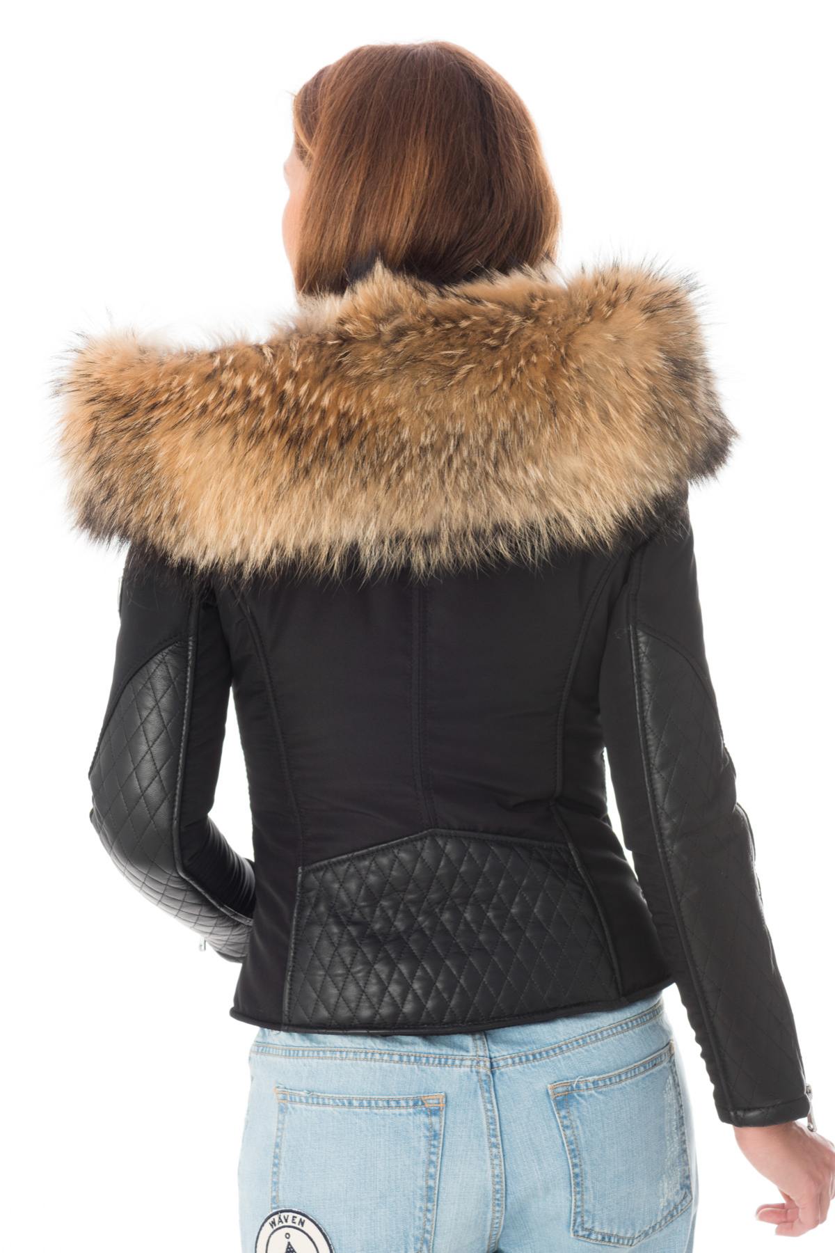 Short women's jacket in polyester and leather - Image n°6