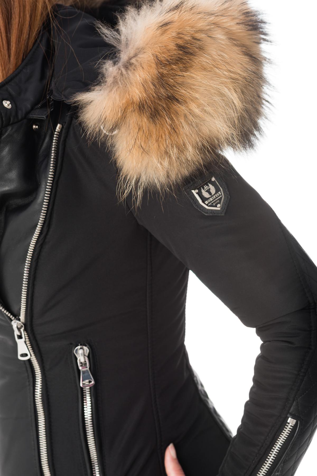 Short women's jacket in polyester and leather - Image n°7