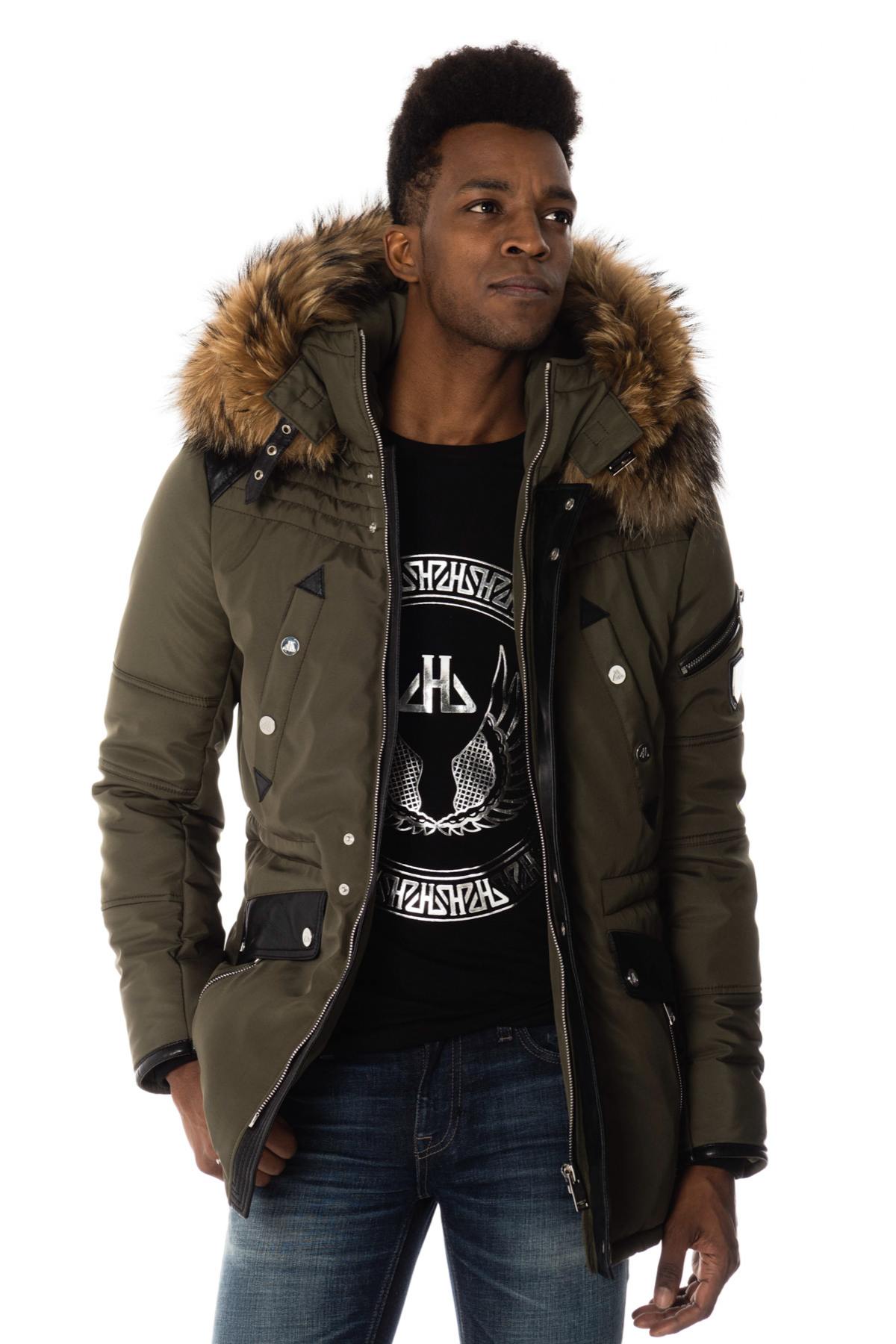 Horspist men's khaki parka with natural collar - Image n°3