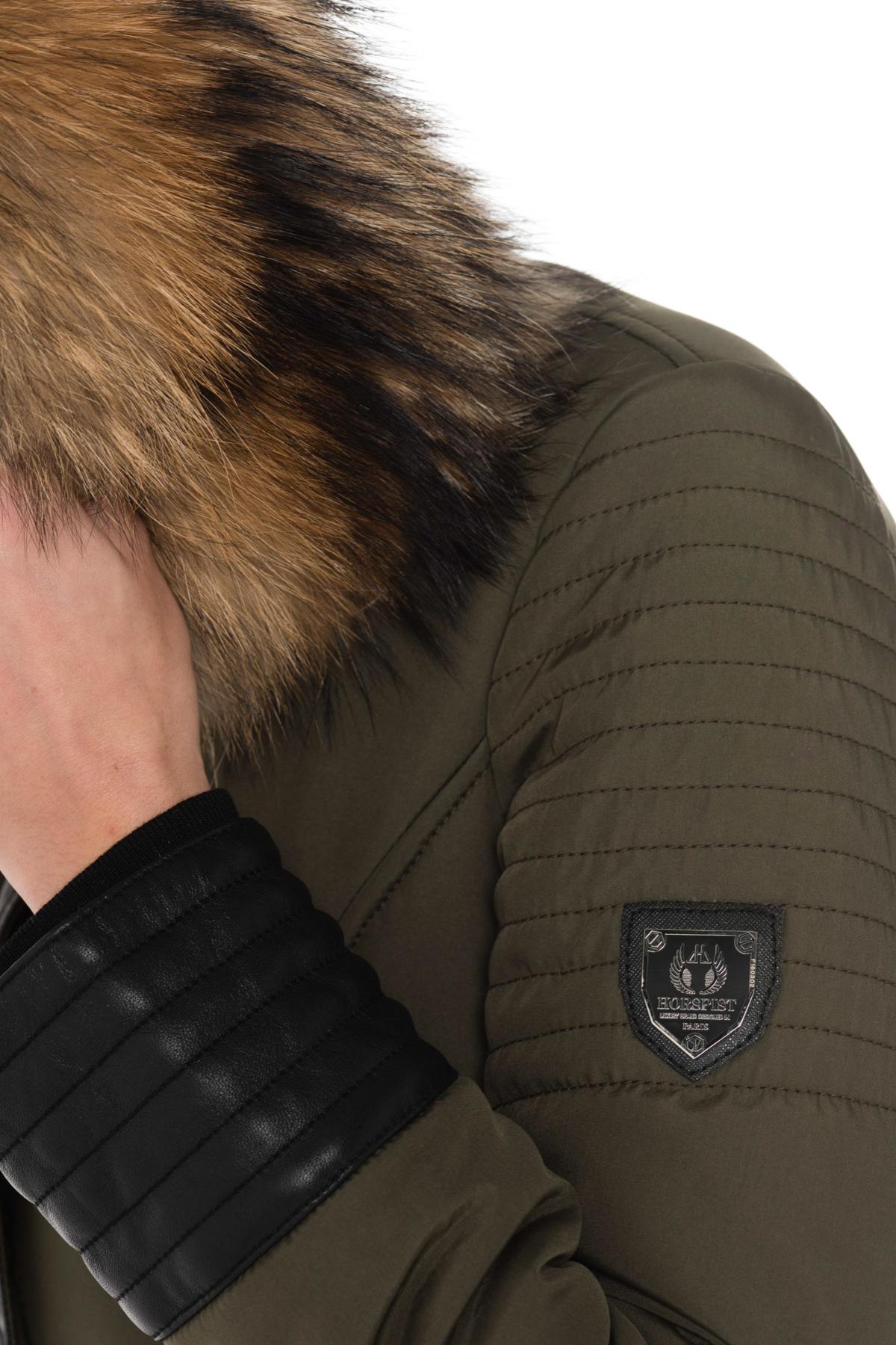 Khaki/black down jacket with natural collar - Image n°8