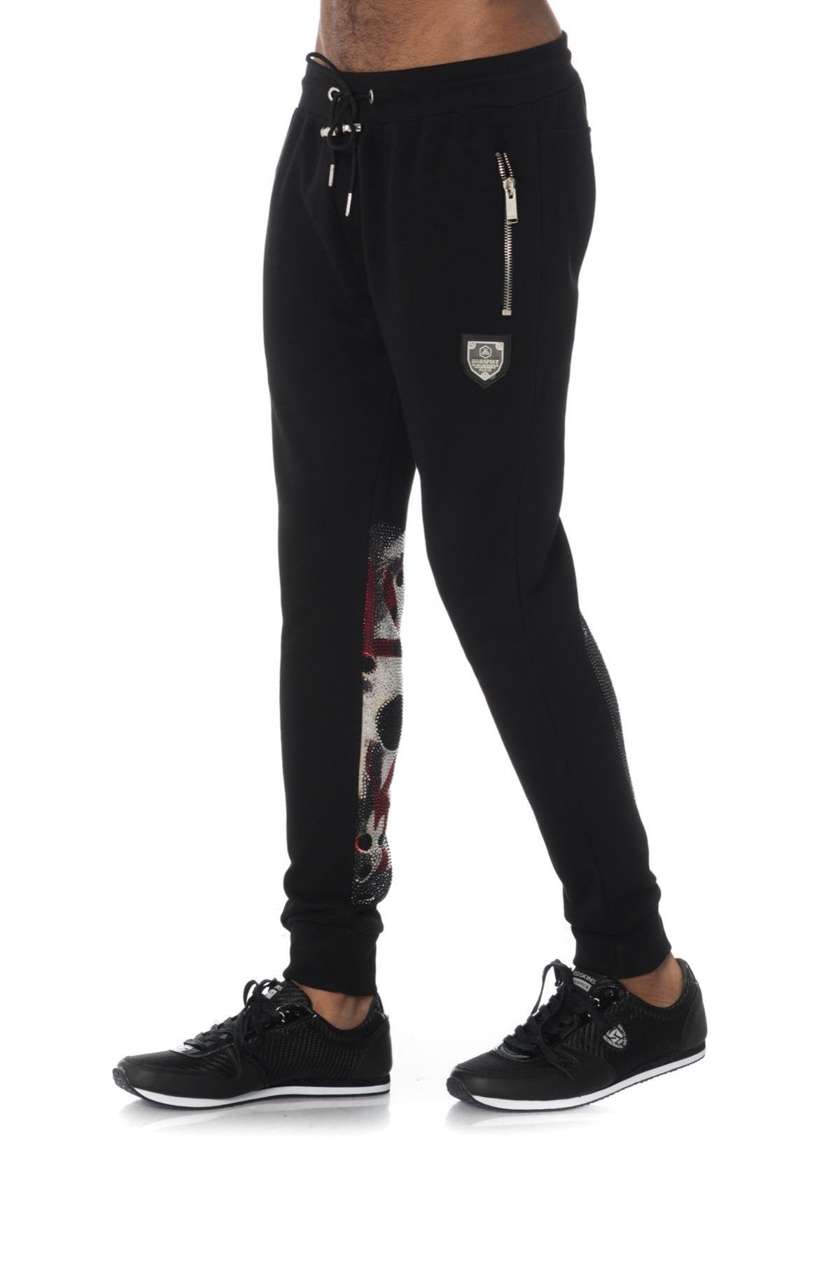 Black jogging pants with rhinestones - Image n°1