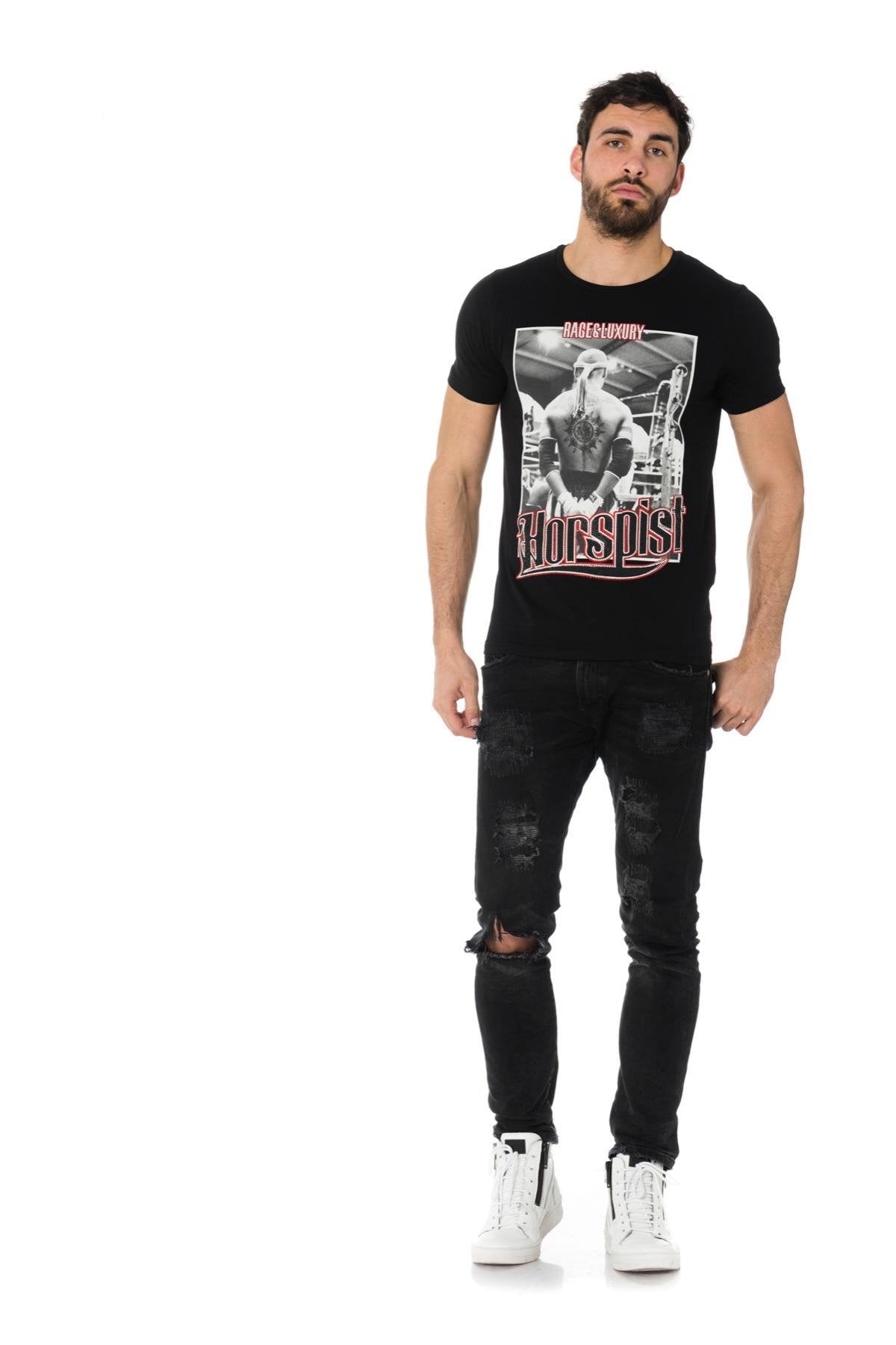  Horspist men's t-shirt with print and rhinestones - Image n°2