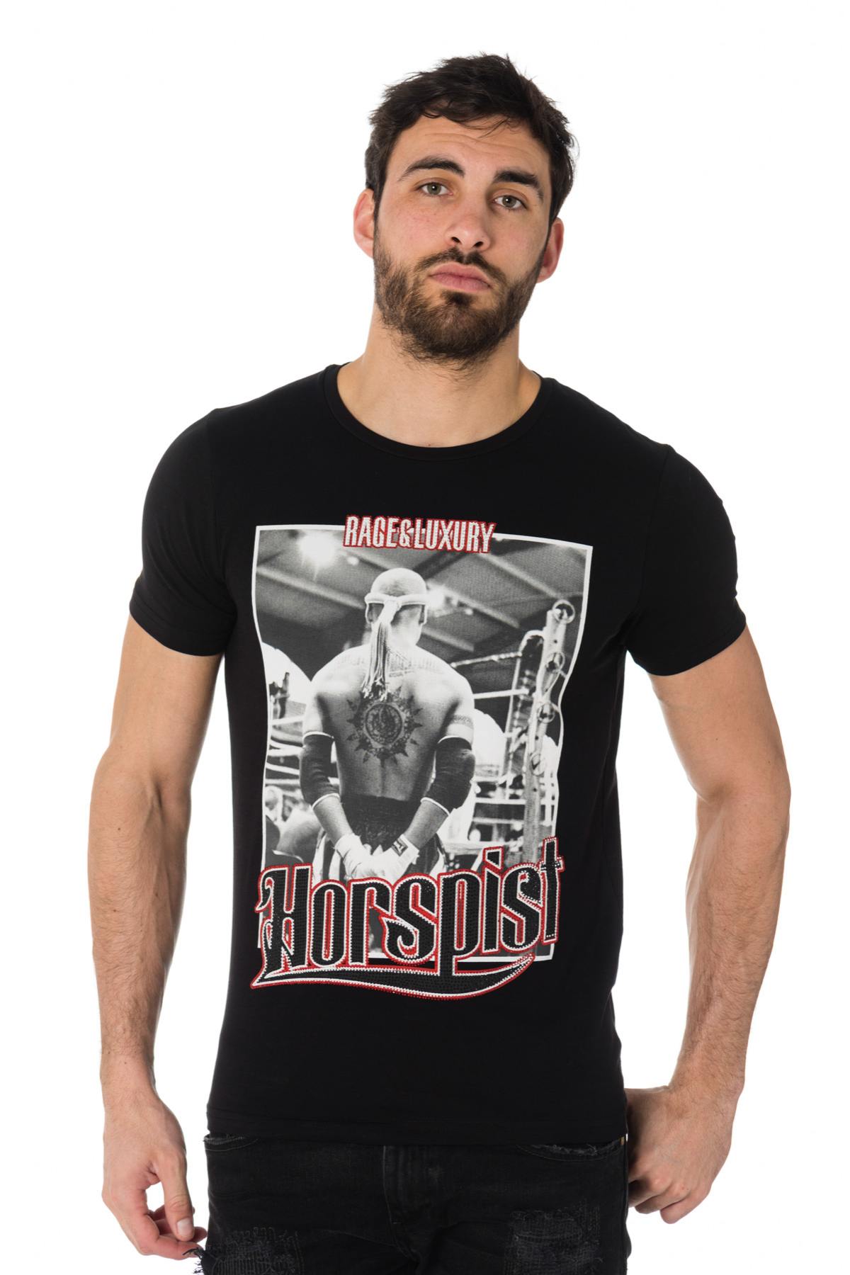  Horspist men's t-shirt with print and rhinestones - Image n°1