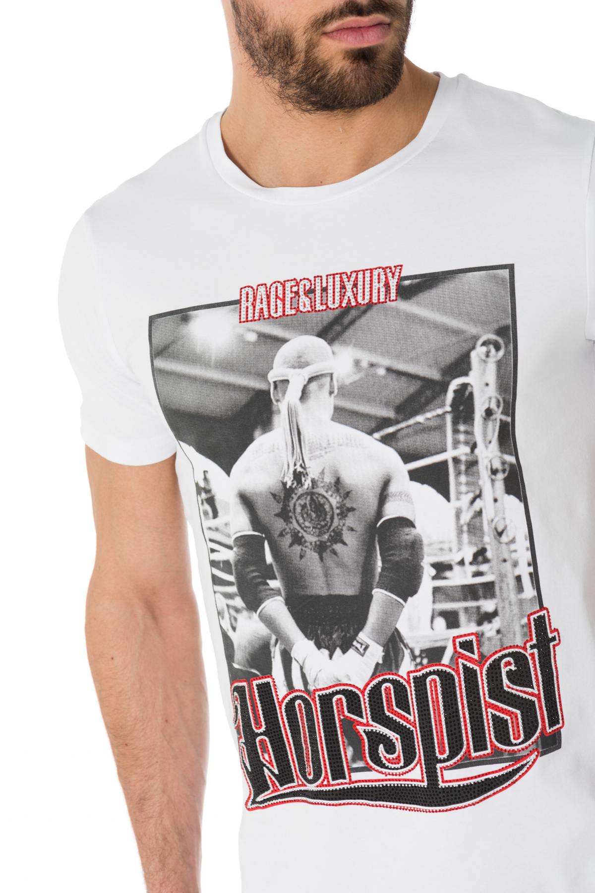 Horspist men's white printed and rhinestone t-shirt - Image n°5