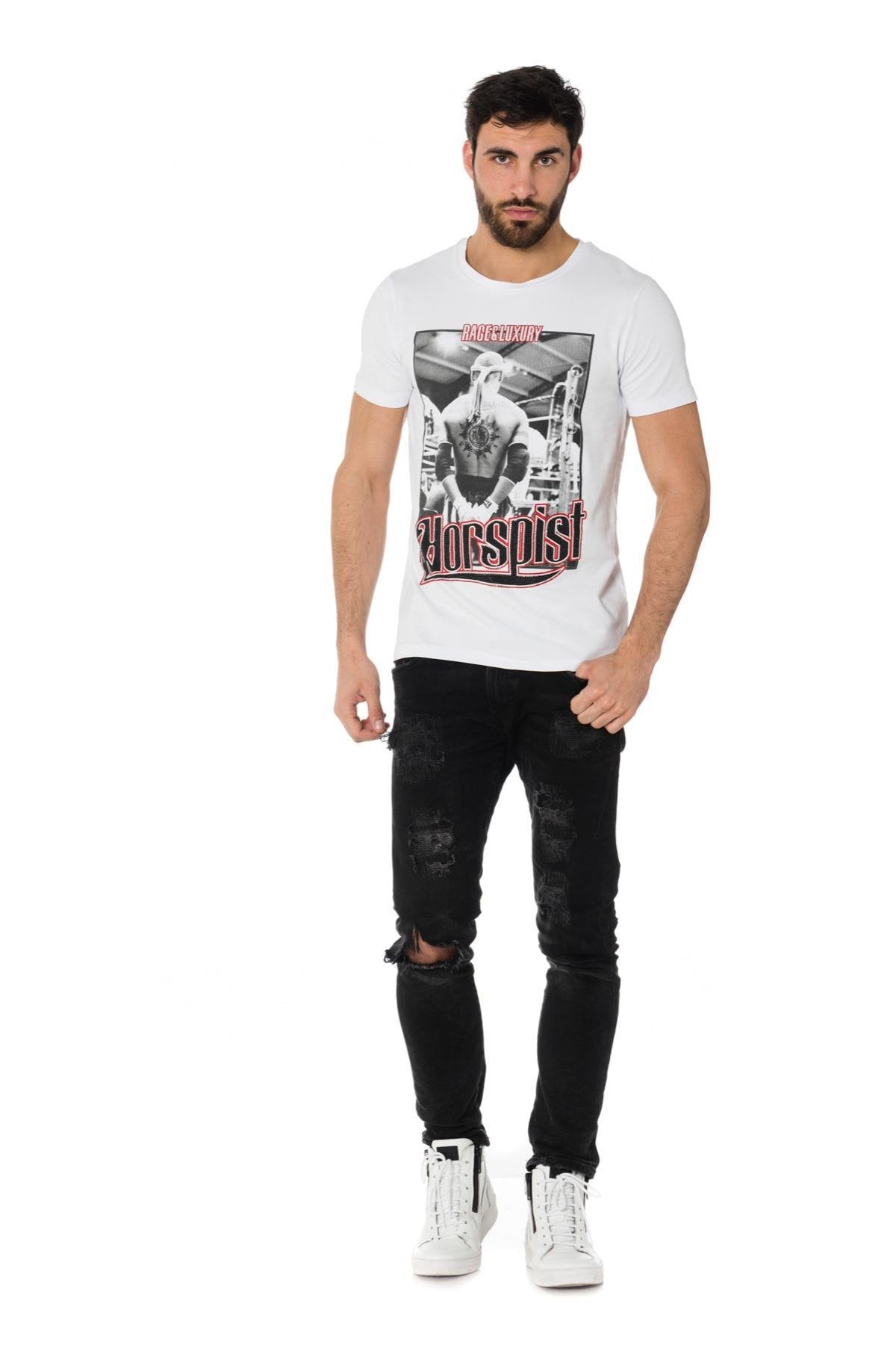 Horspist men's white printed and rhinestone t-shirt - Image n°2