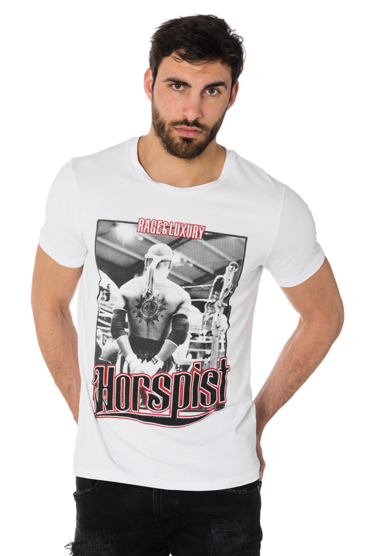 Horspist men's white printed and rhinestone t-shirt - Image n°1