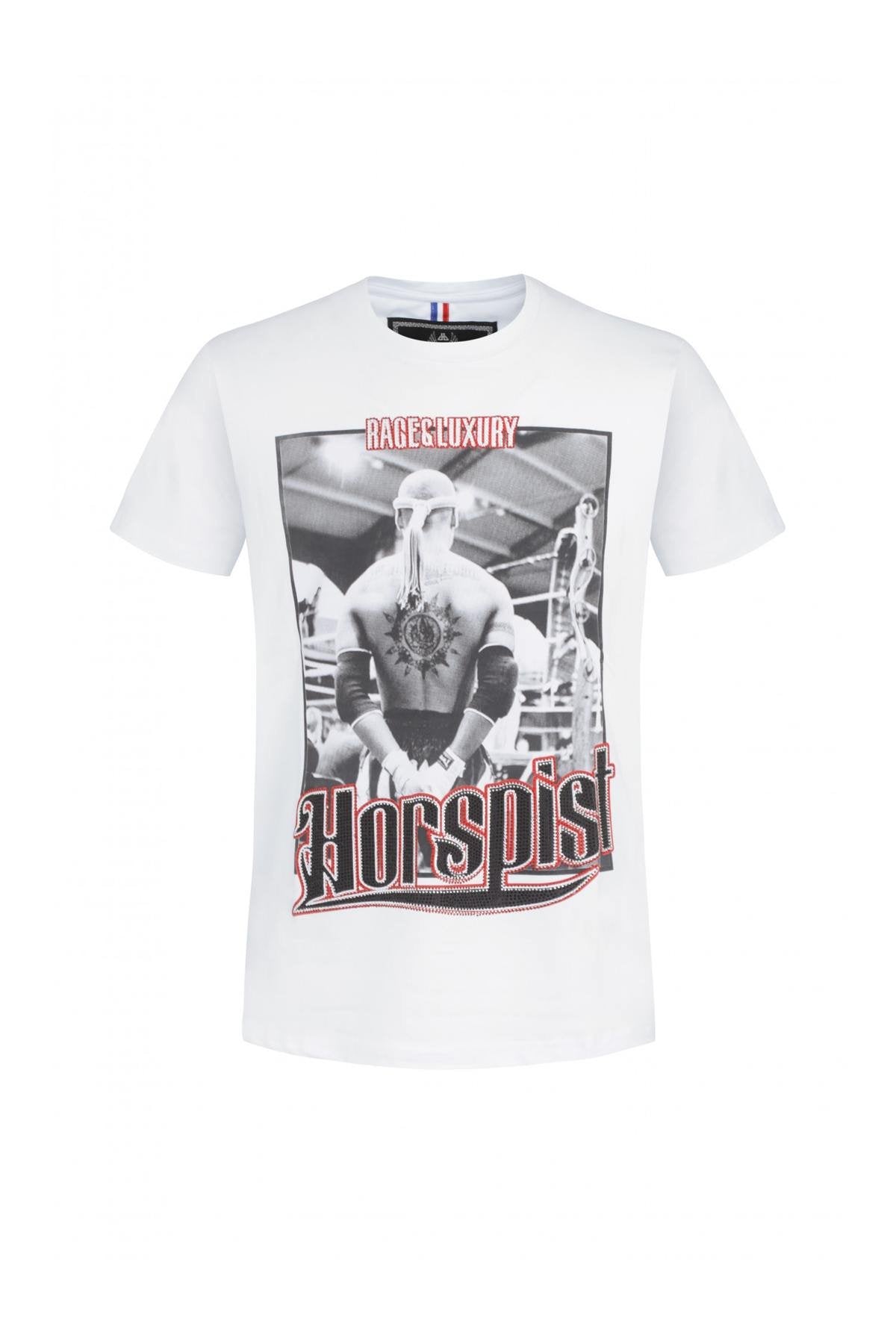 Horspist men's white printed and rhinestone t-shirt - Image n°3