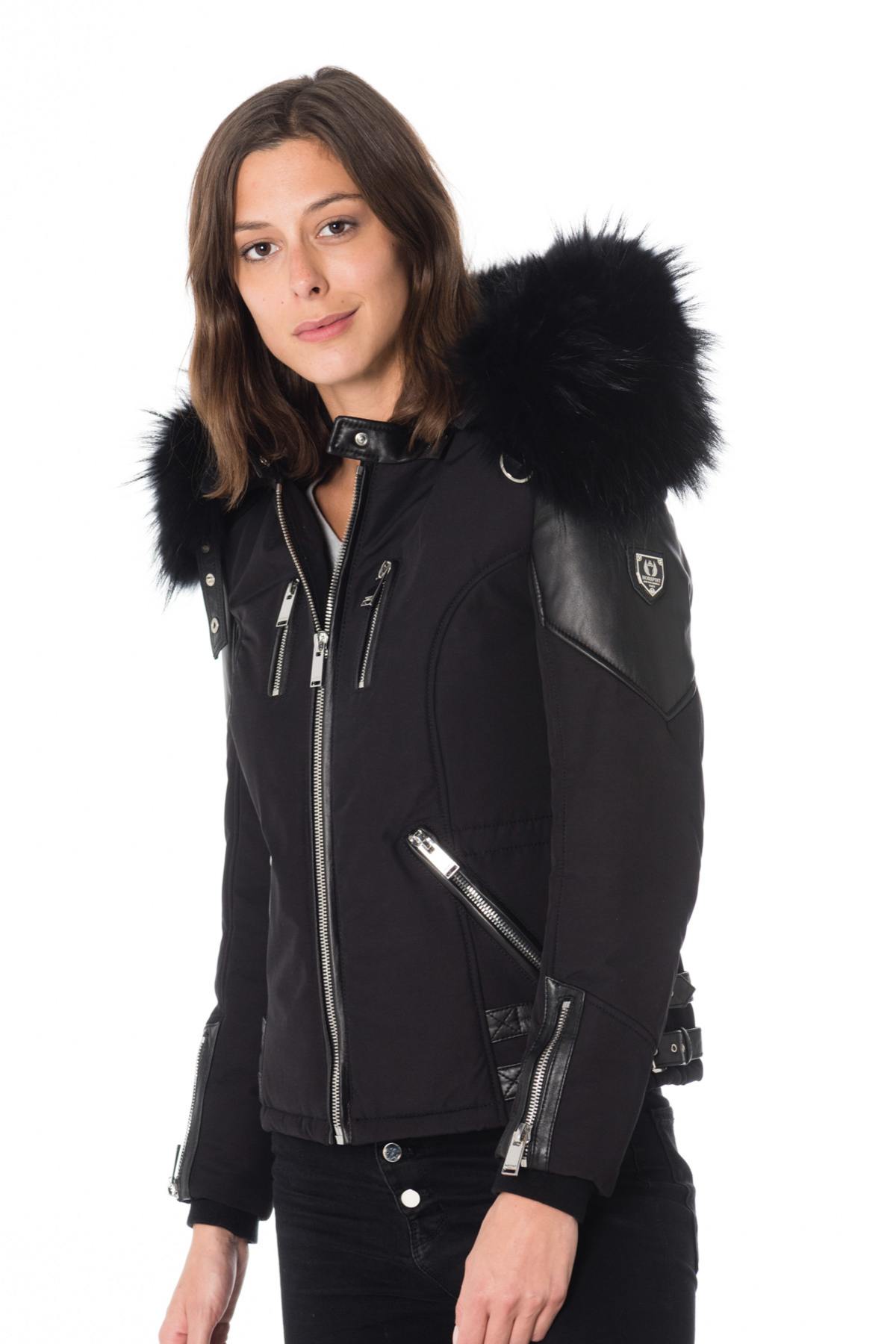 Horspist women's black down jacket with black collar - Image n°1