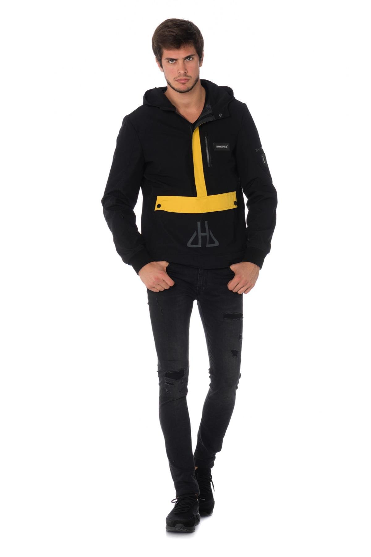 Horspist men's black and yellow windbreaker - Image n°3