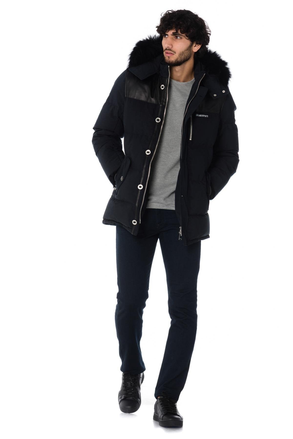 Horspist men's navy blue/black down jacket with black collar - Image n°2