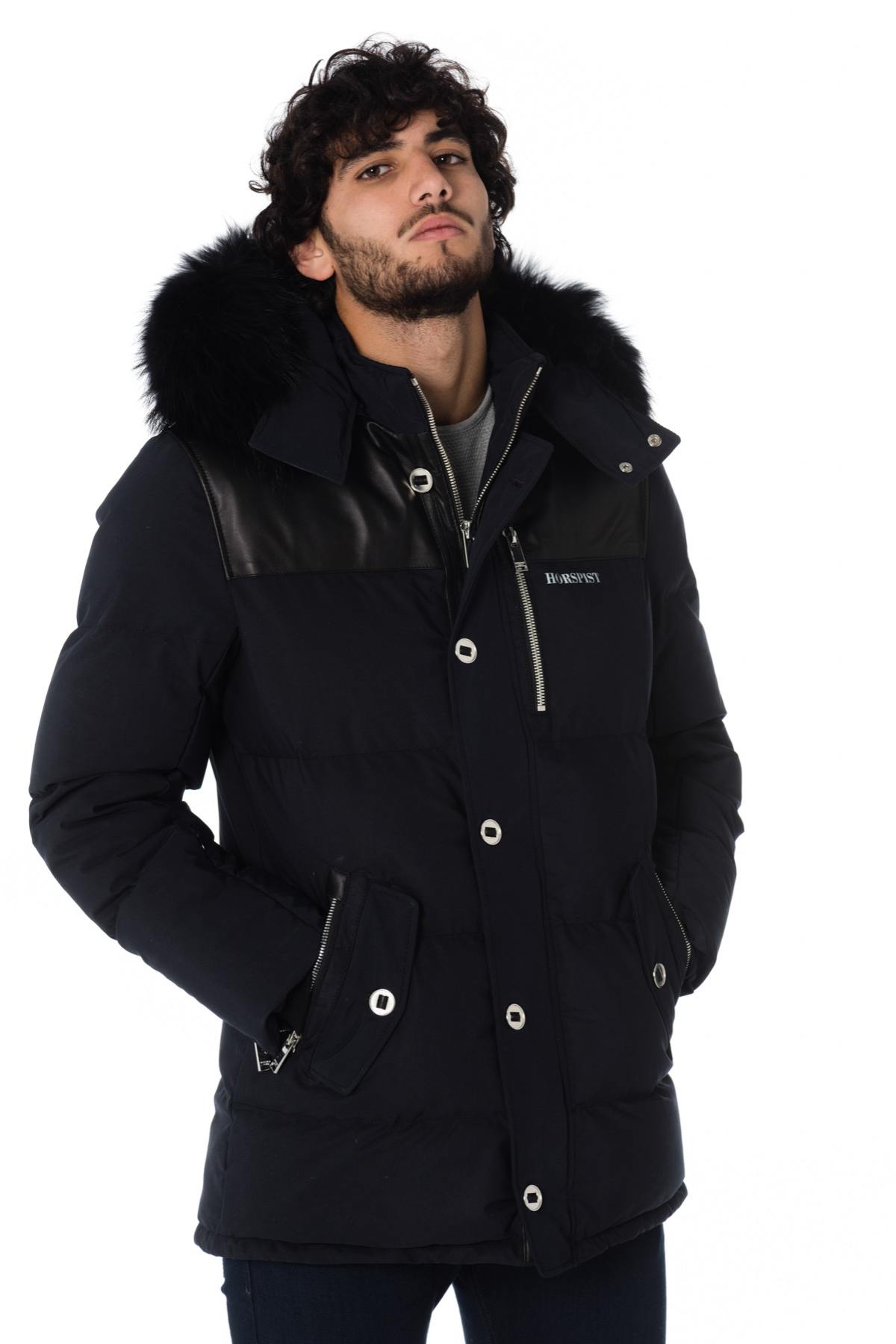 Horspist men's navy blue/black down jacket with black collar - Image n°1