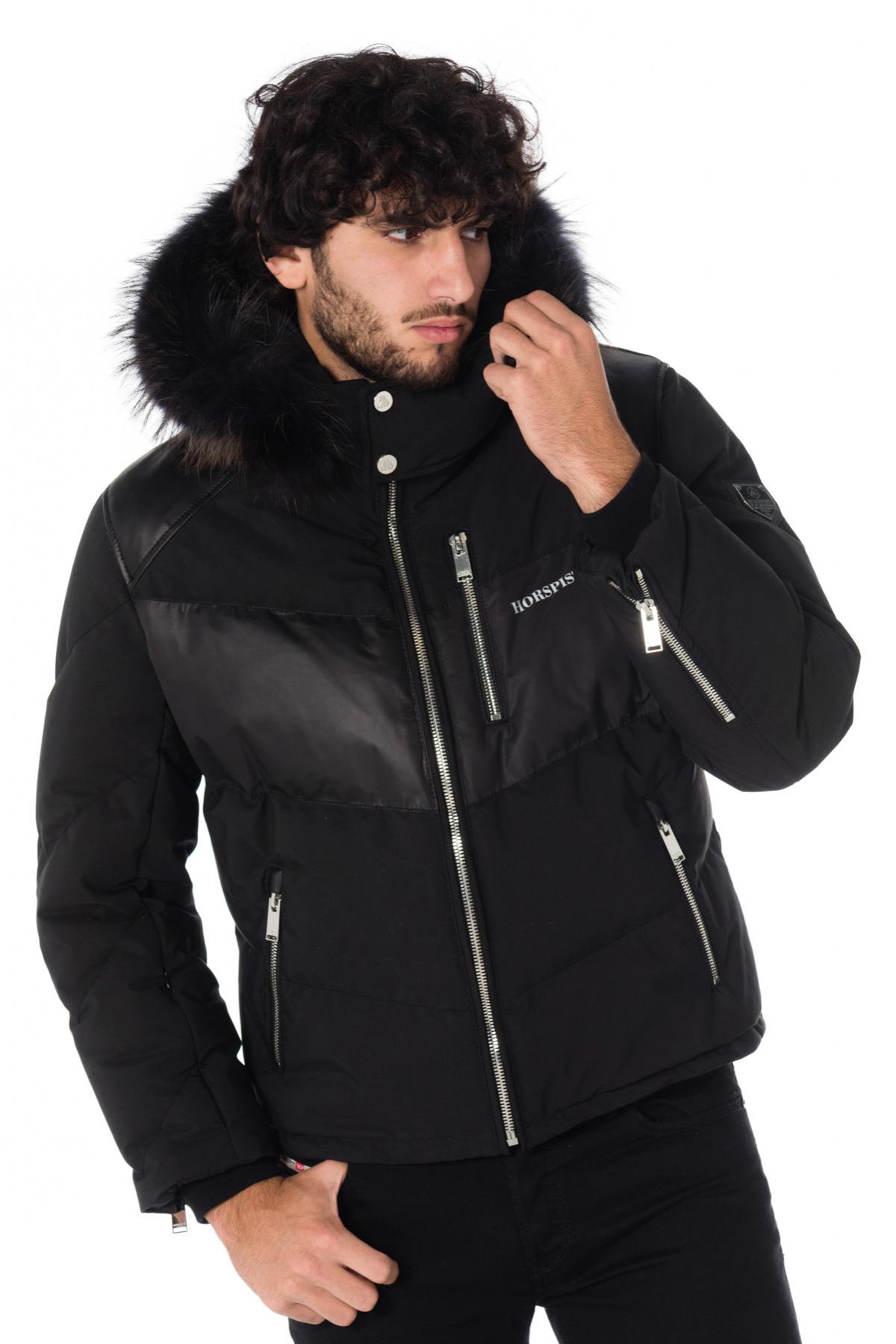 Men's black Horspist down jacket with black collar - Image n°1