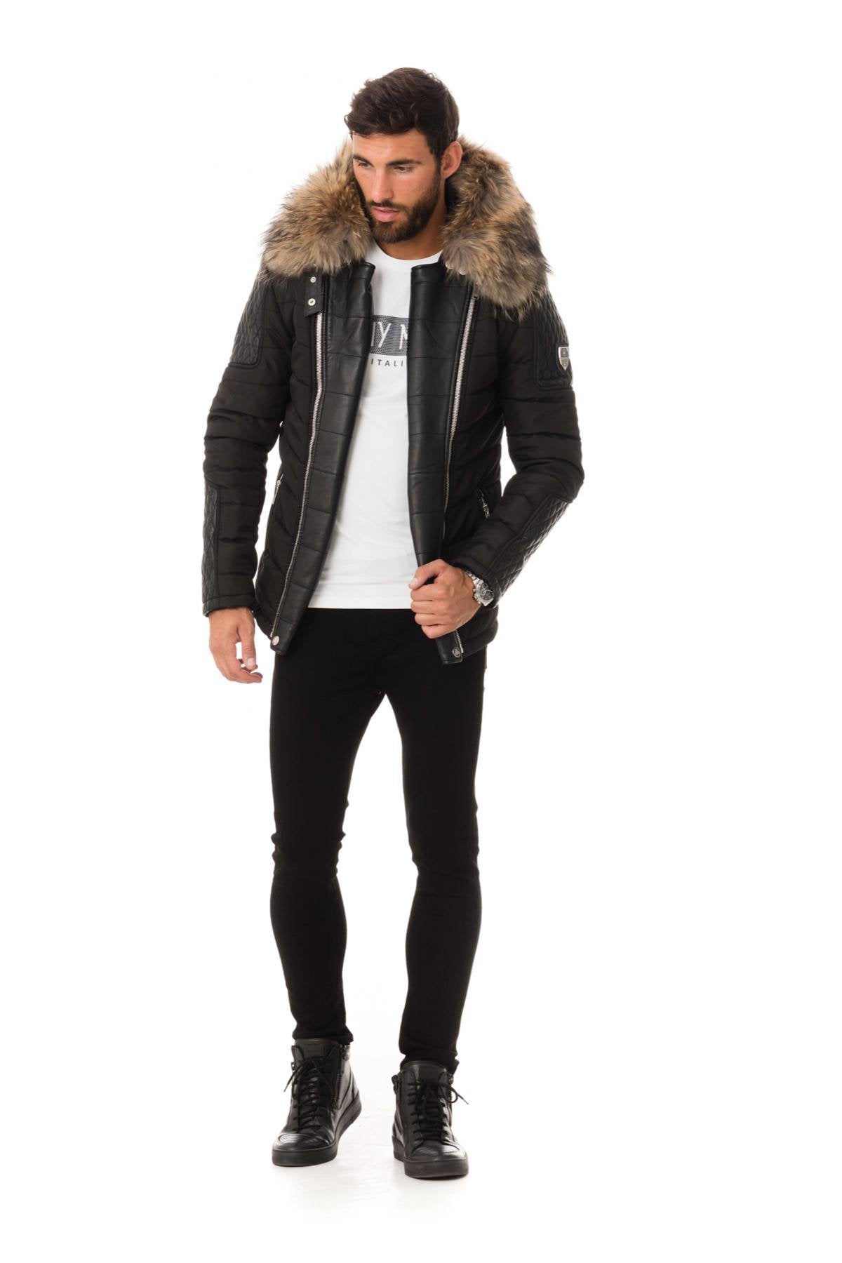 Horspist black down jacket with natural collar - Image n°2