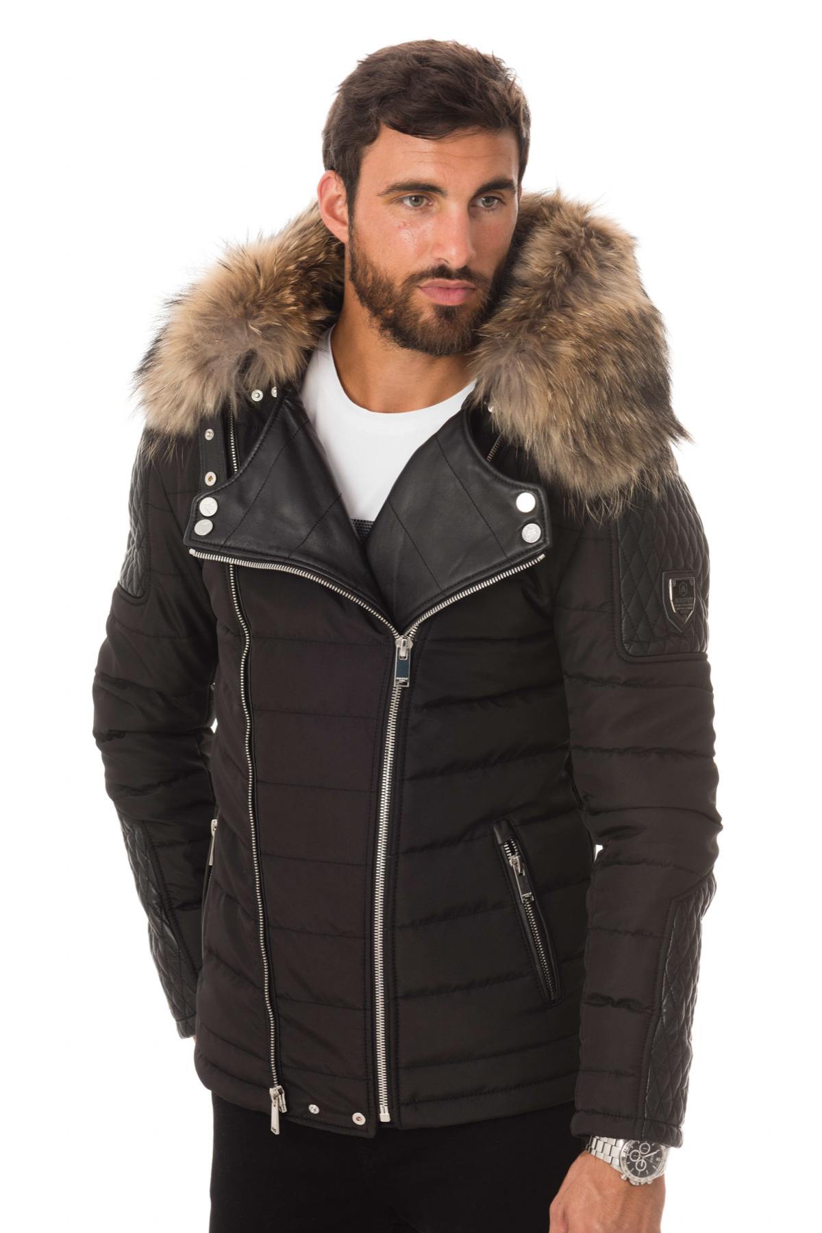 Horspist black down jacket with natural collar - Image n°3