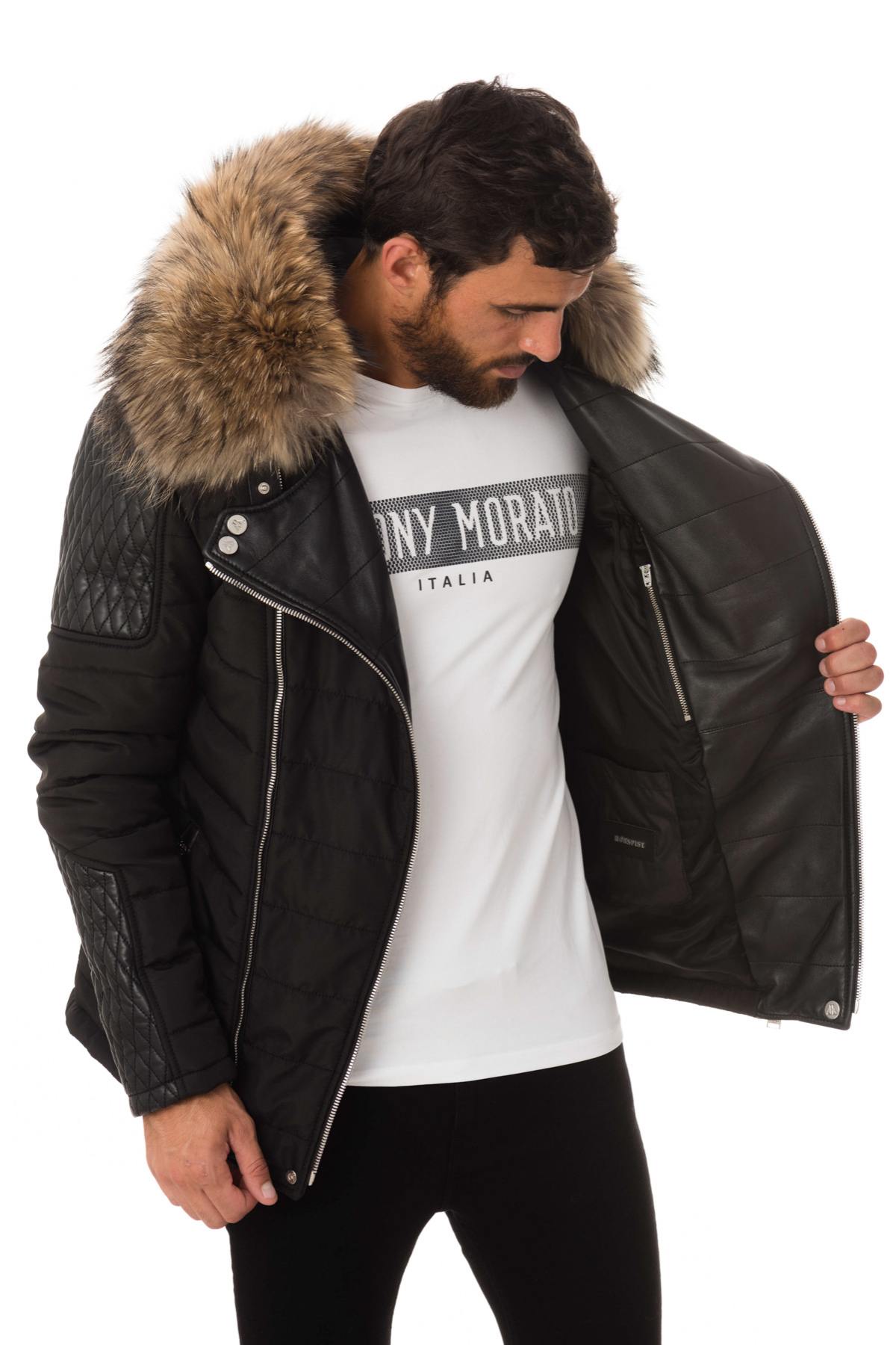 Horspist black down jacket with natural collar - Image n°8