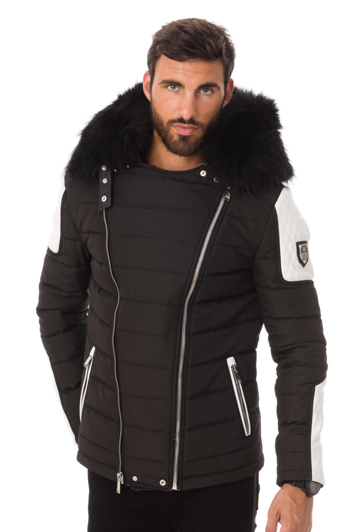 Men's black/white down jacket with black collar - Image n°4