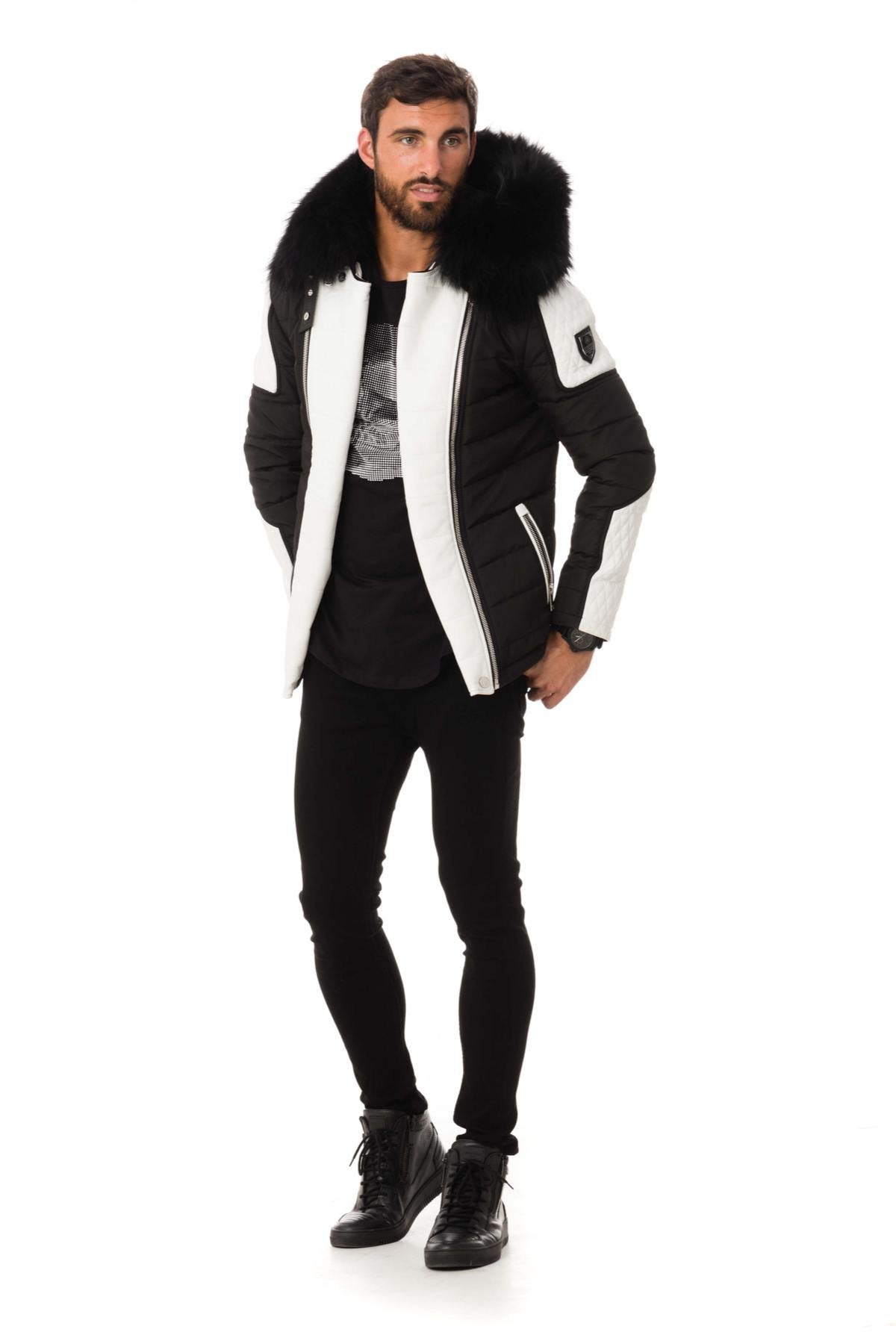 Men's black/white down jacket with black collar - Image n°2