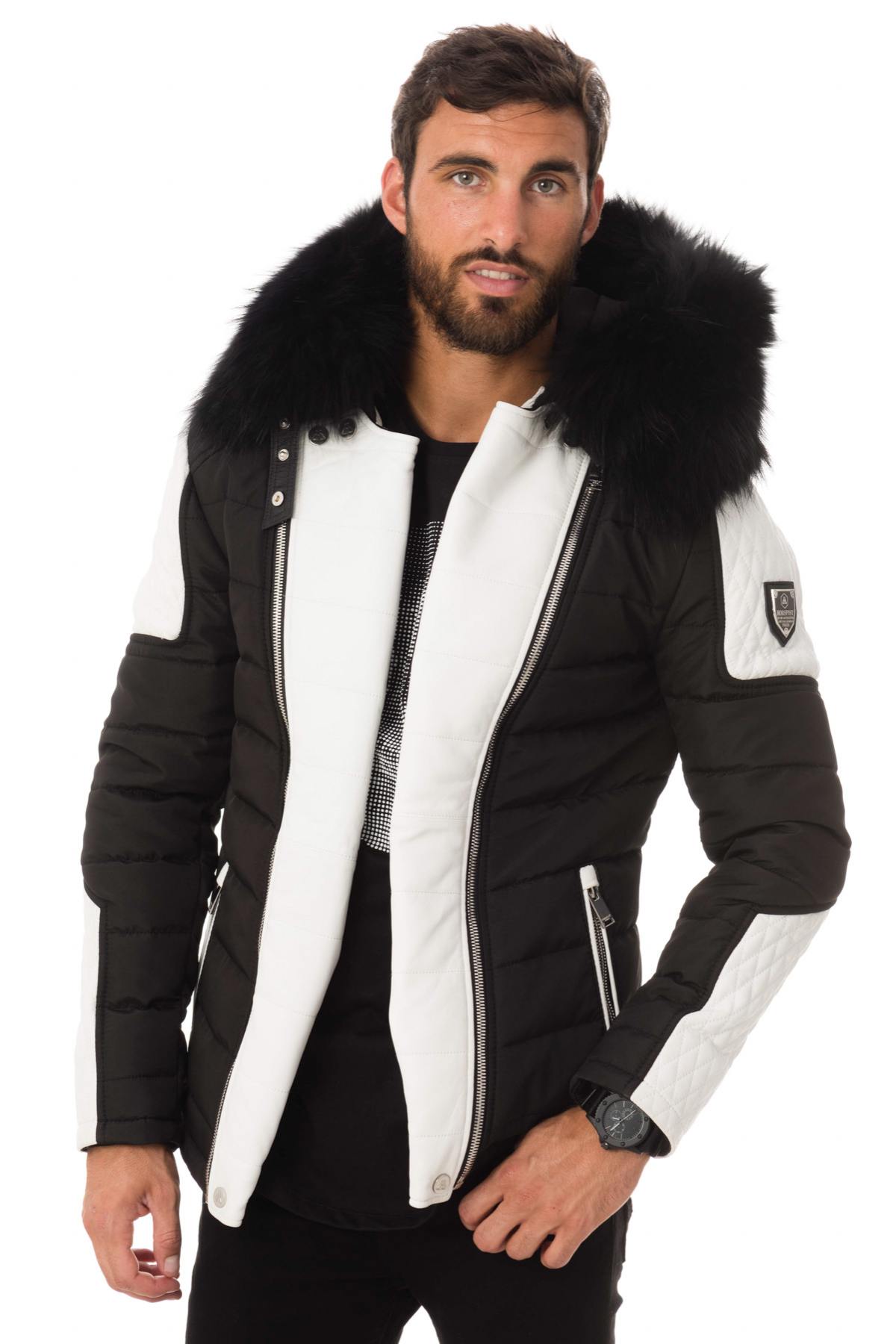 Men's black/white down jacket with black collar - Image n°3