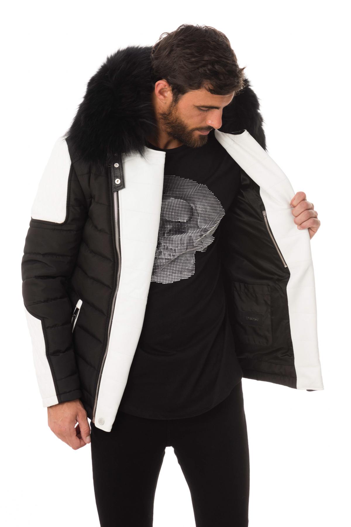 Men's black/white down jacket with black collar - Image n°8