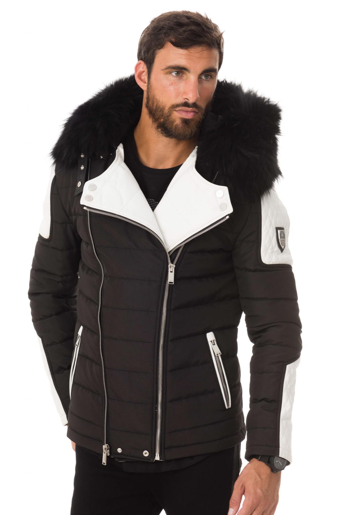 Men's black/white down jacket with black collar - Image n°7