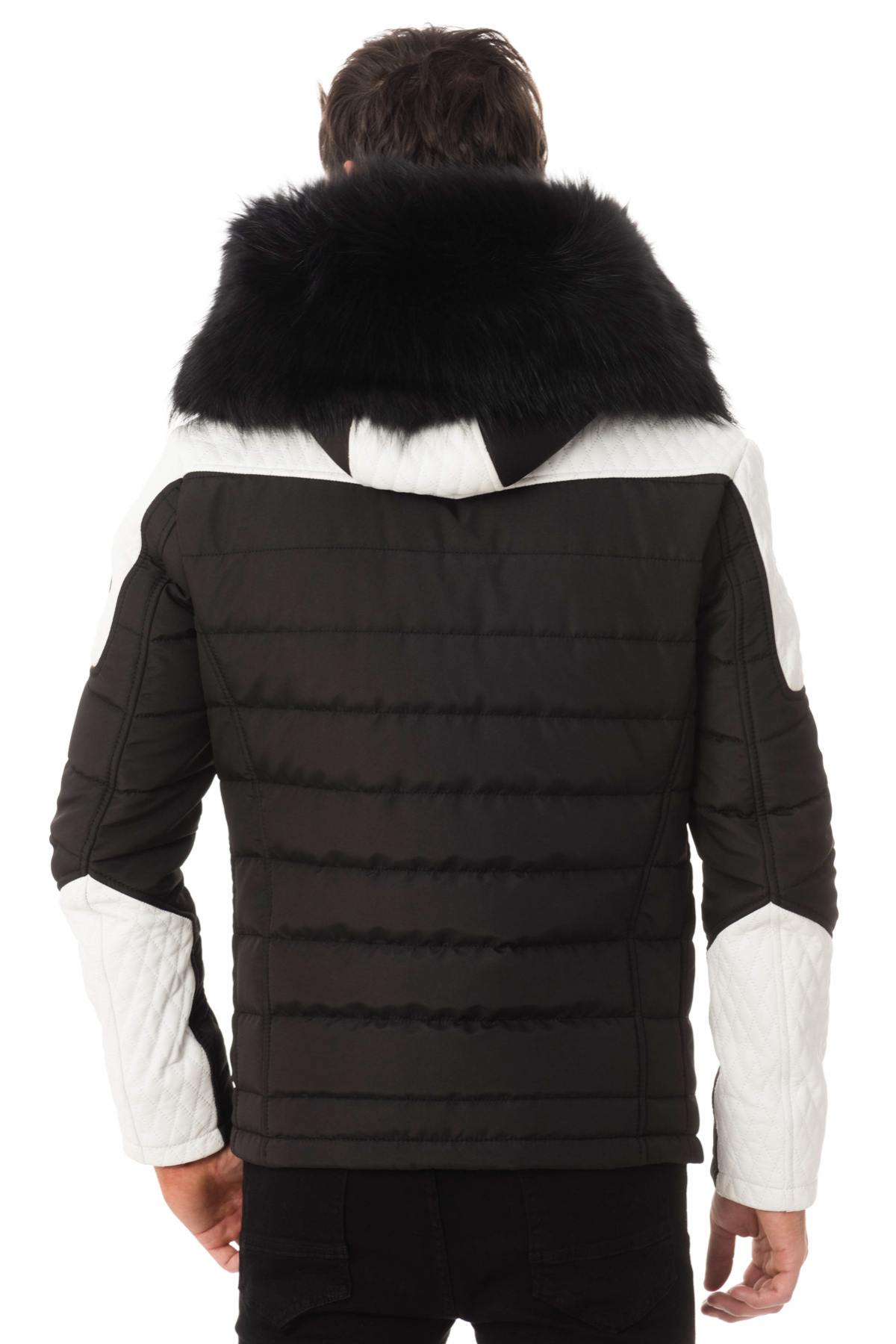 Men's black/white down jacket with black collar - Image n°9