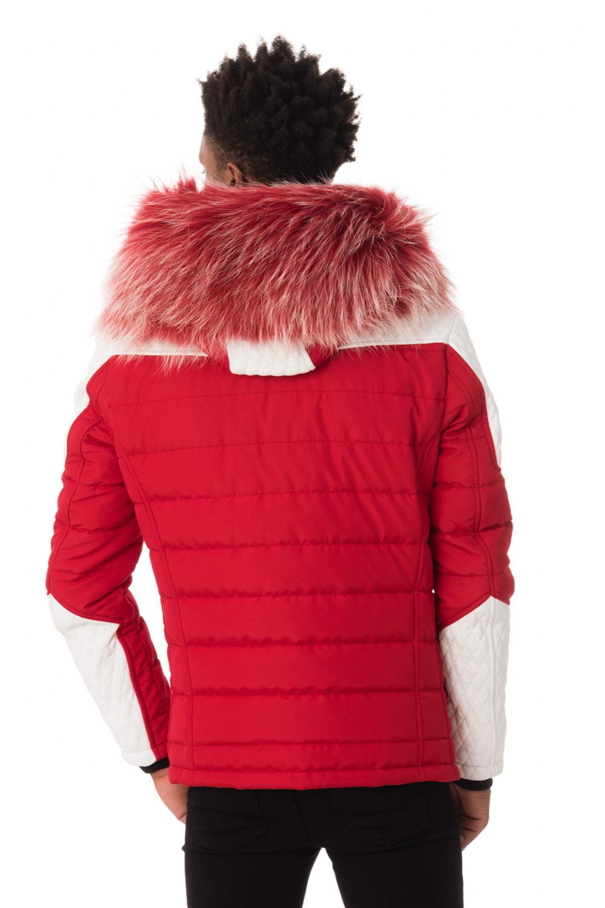 Bi-material jacket with fur collar - Image n°7