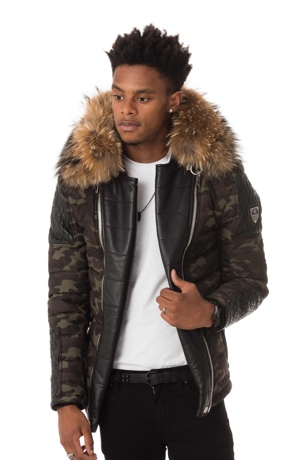 Men's camouflage down jacket with natural fur collar - Image n°5