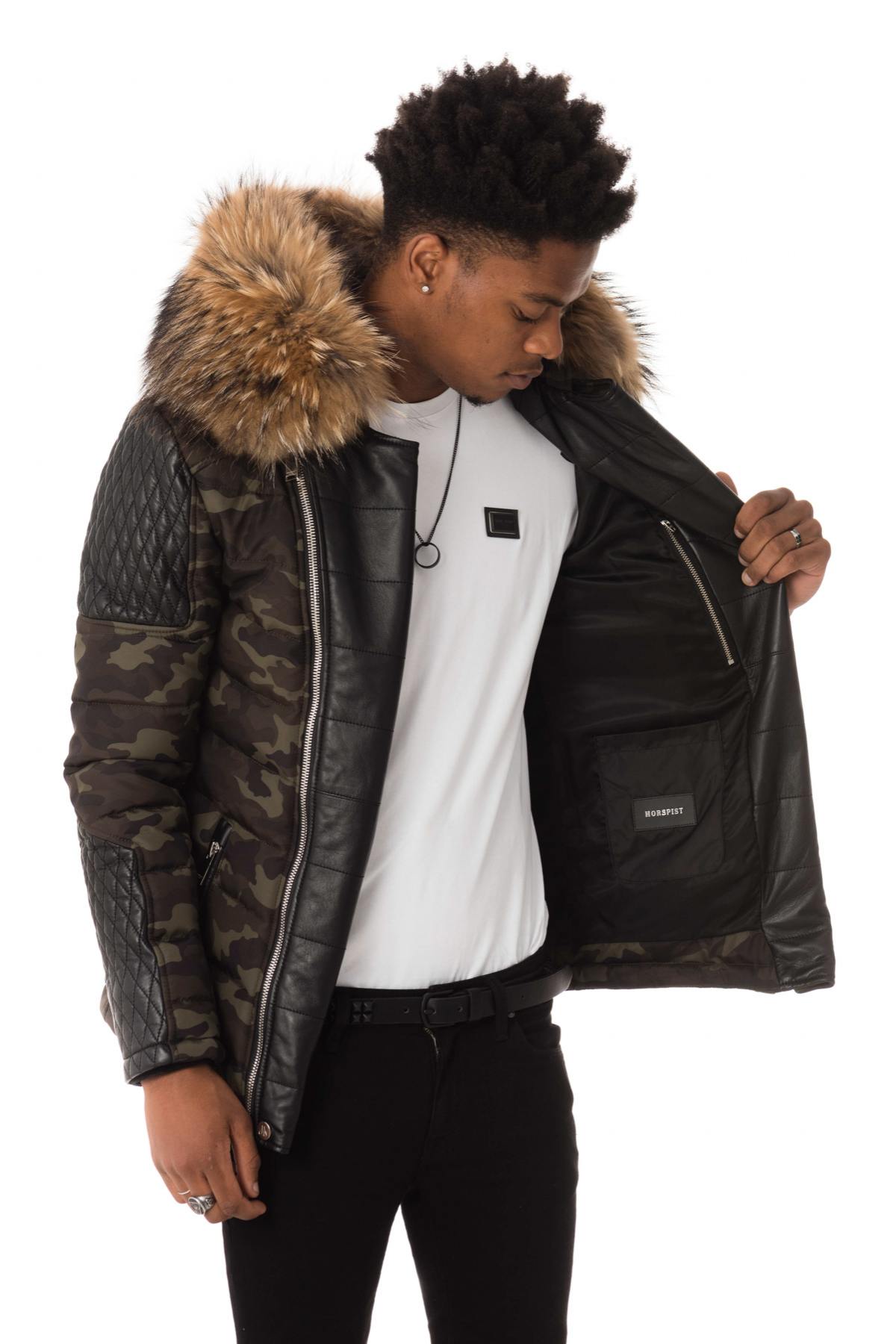 Men's camouflage down jacket with natural fur collar - Image n°6