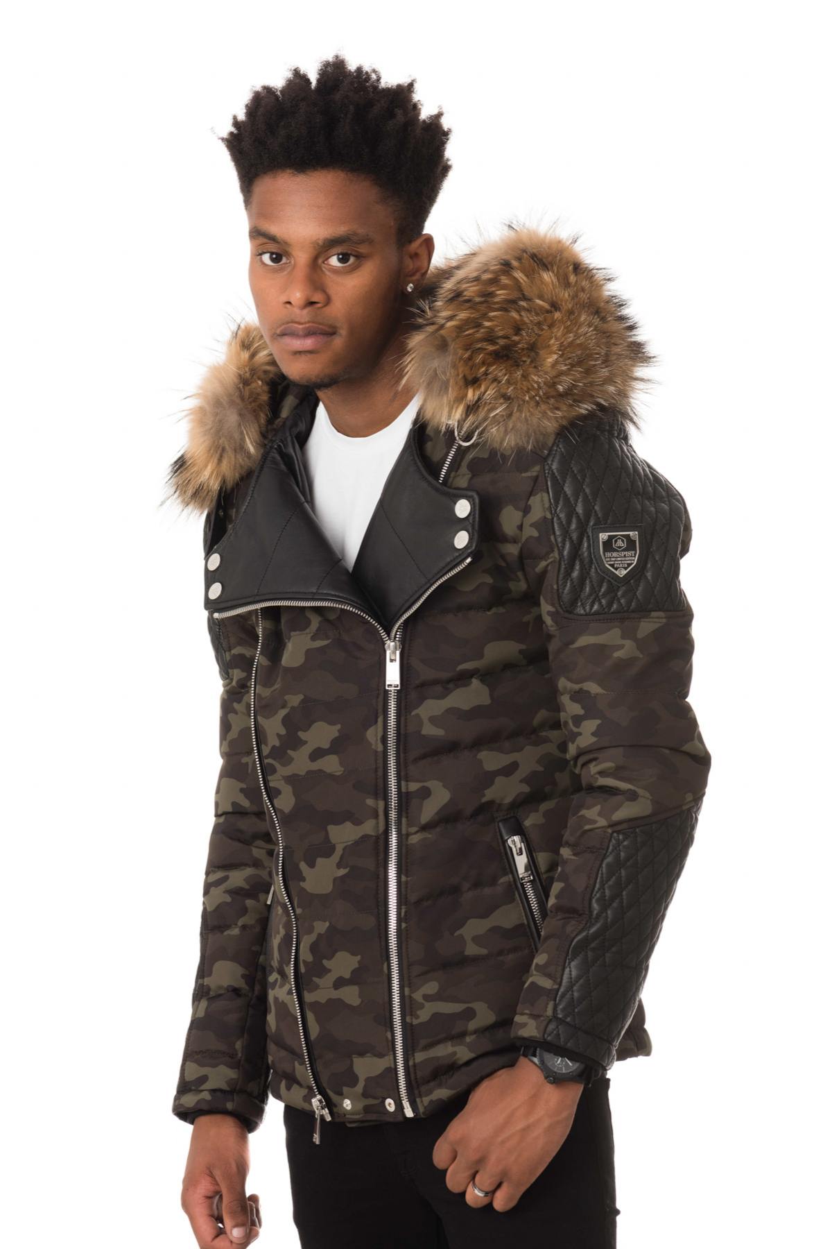 Men's camouflage down jacket with natural fur collar - Image n°3