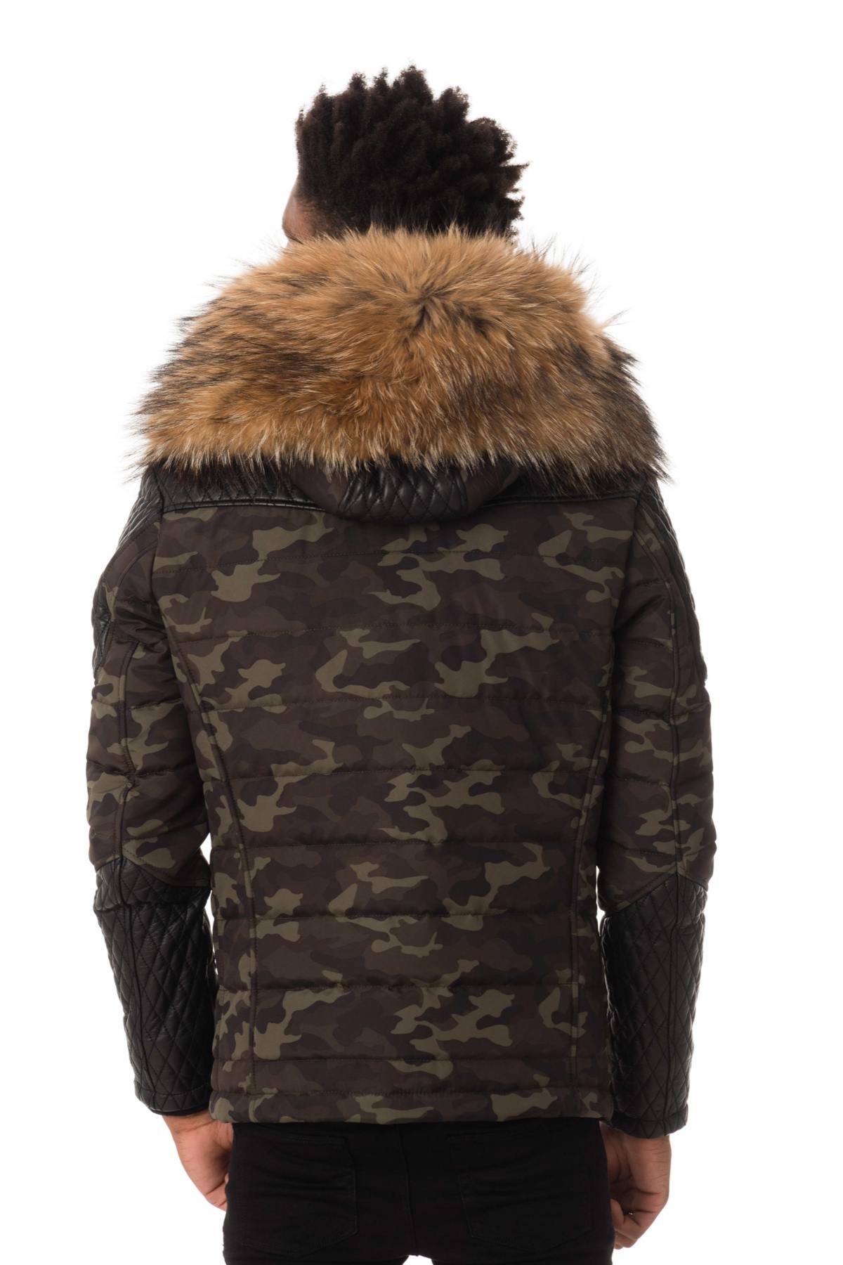 Men's camouflage down jacket with natural fur collar - Image n°7