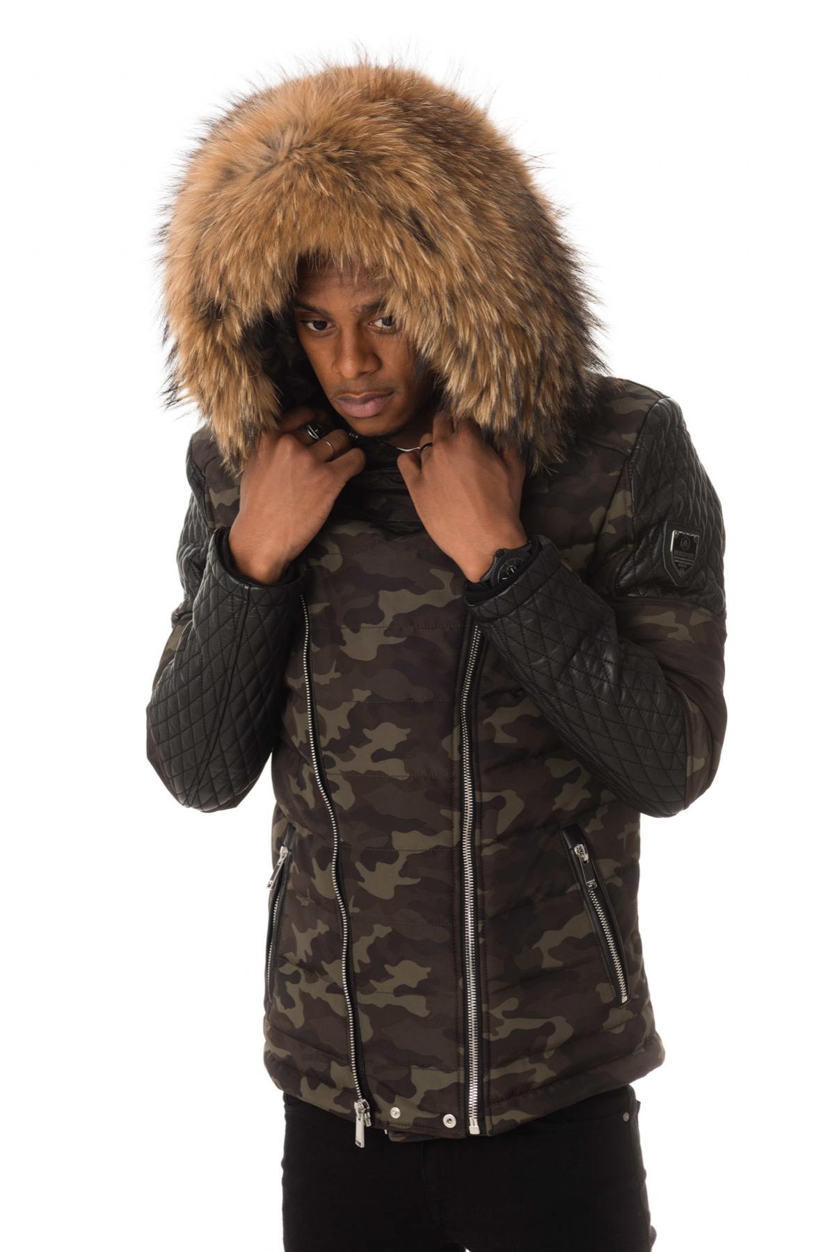 Men's camouflage down jacket with natural fur collar - Image n°4