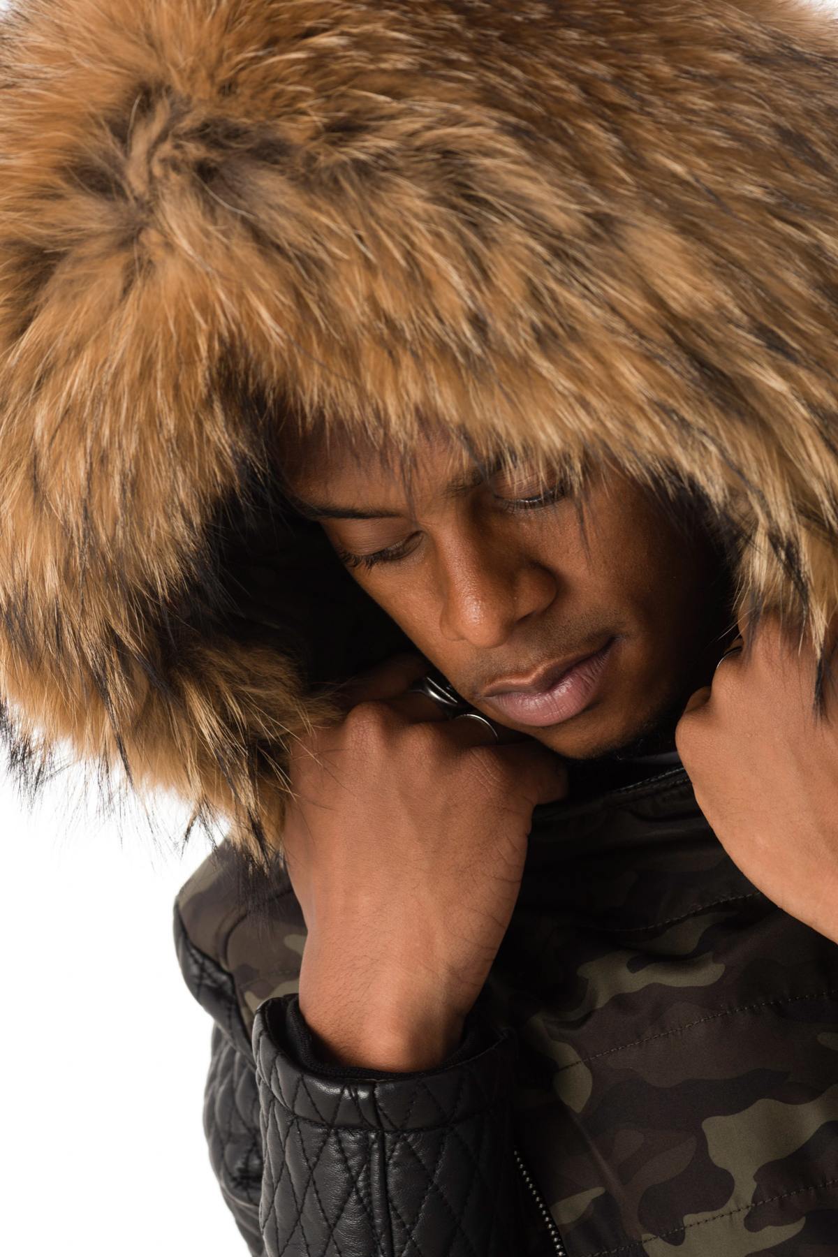 Men's camouflage down jacket with natural fur collar - Image n°8