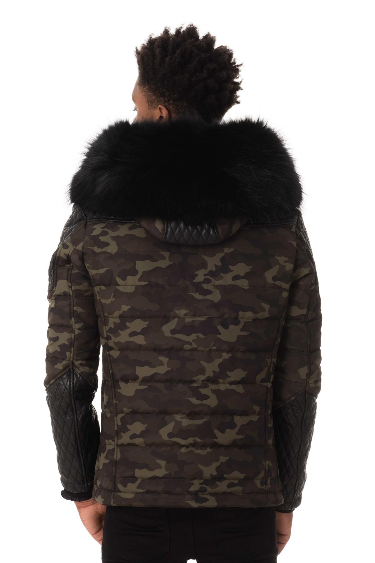 Black fur collar jacket in camouflage version - Image n°7