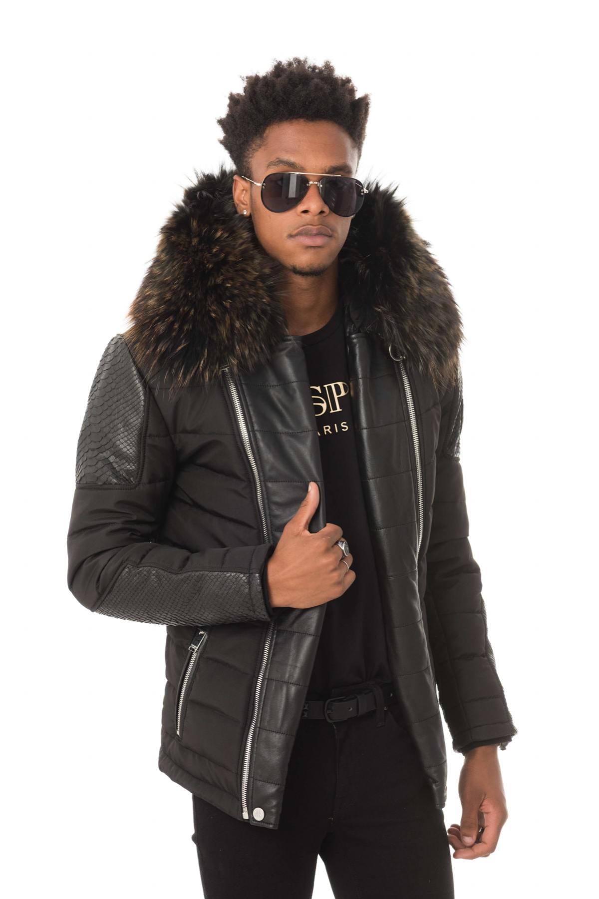 Chic black down jacket with gold collar - Image n°1