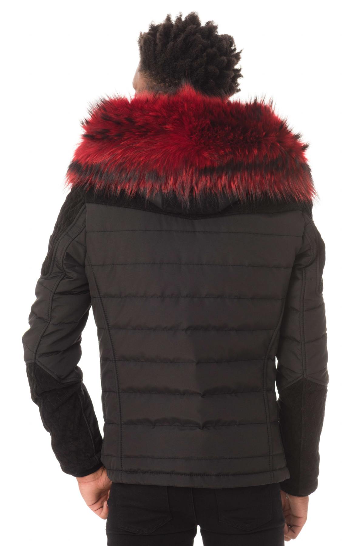 Black jacket with sublime red fur collar - Image n°6